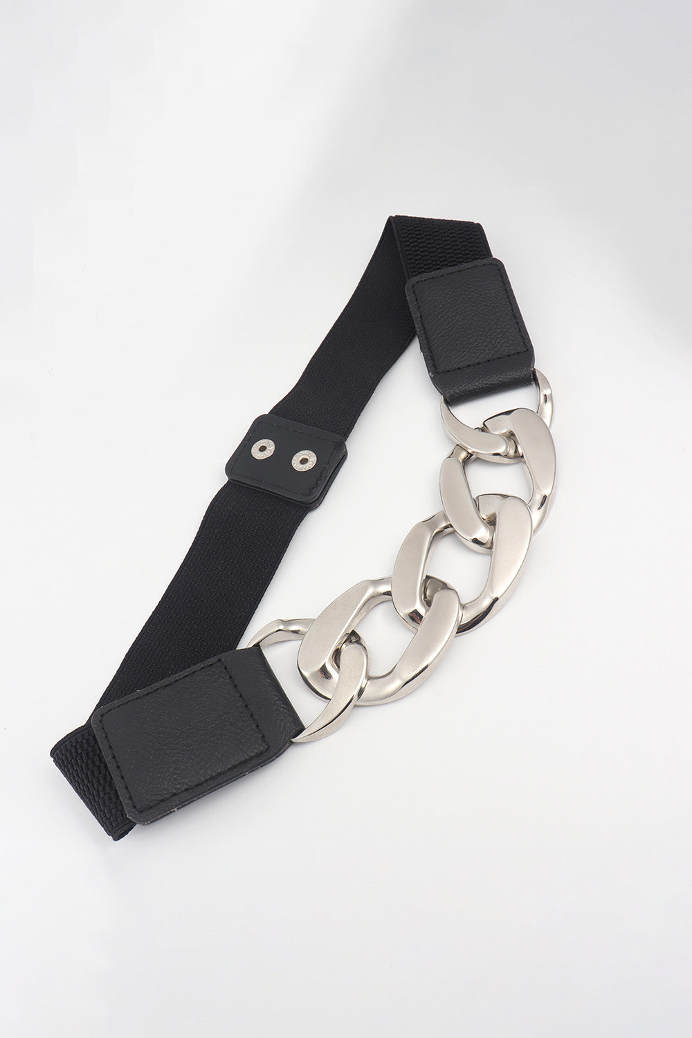 Chain Detail Elastic Belt with Alloy Buckle | PU Leather