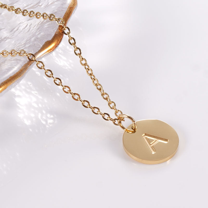 Minimalist Stainless Steel Necklace With Round 26-letter Pendants