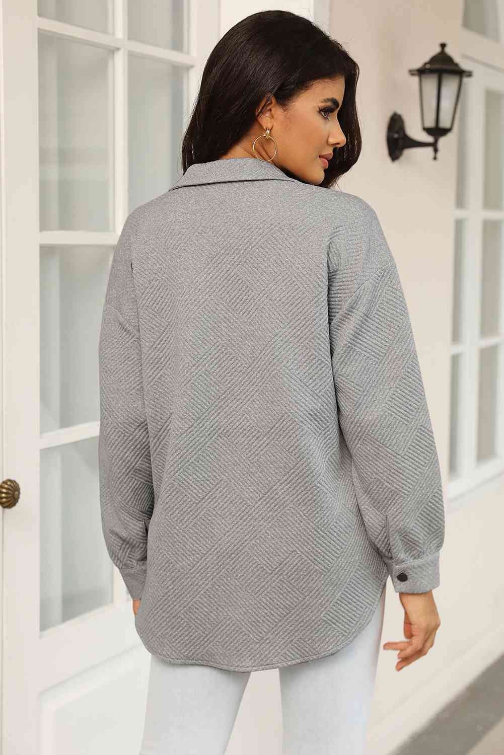 Cloudy Blue Snap-Front Collared Jacket with Pockets
