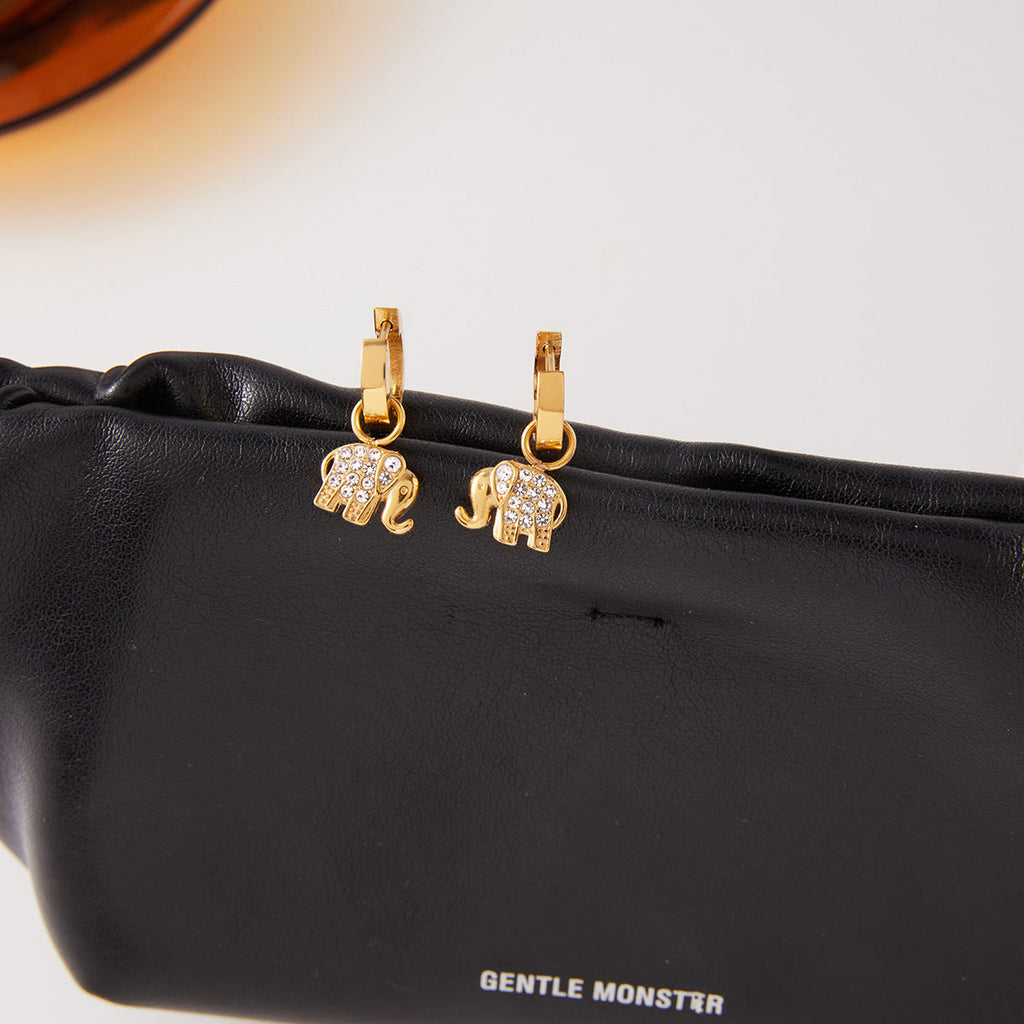 Elephant Zircon Hoop Earrings in Gold Stainless Steel