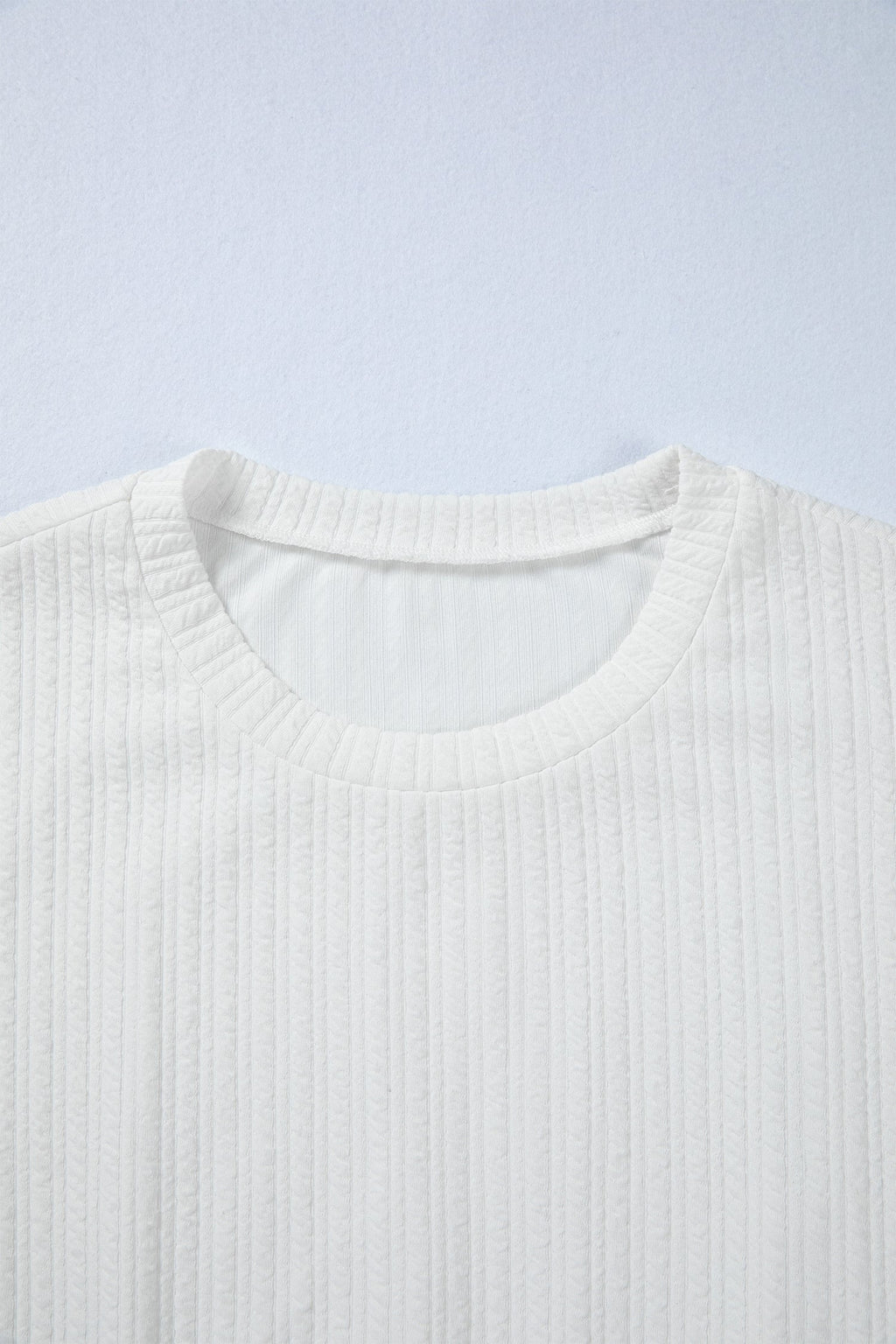 White Textured Drop Shoulder Peplum Long Sleeve Blouse