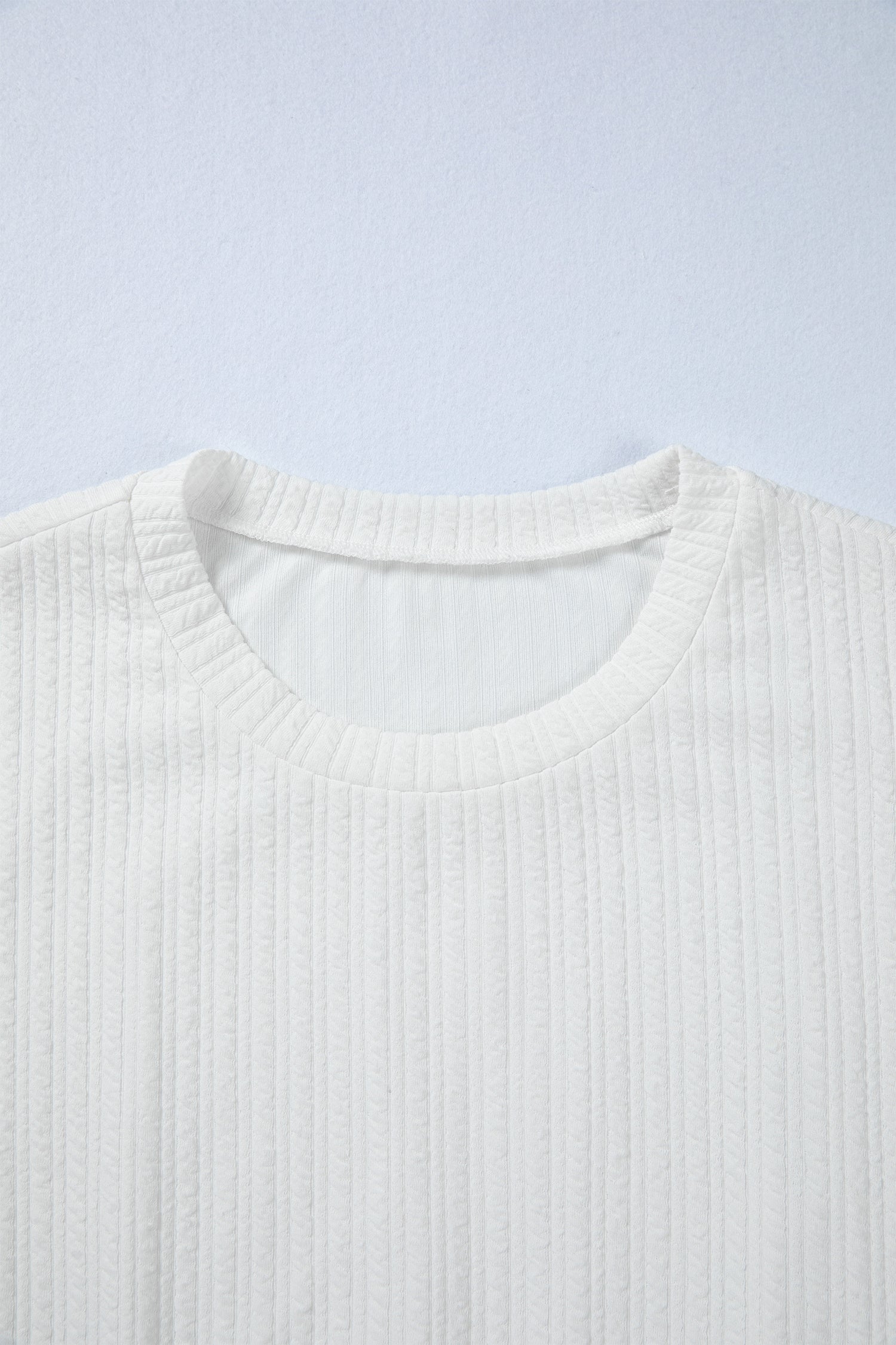 White Textured Drop Shoulder Peplum Long Sleeve Blouse
