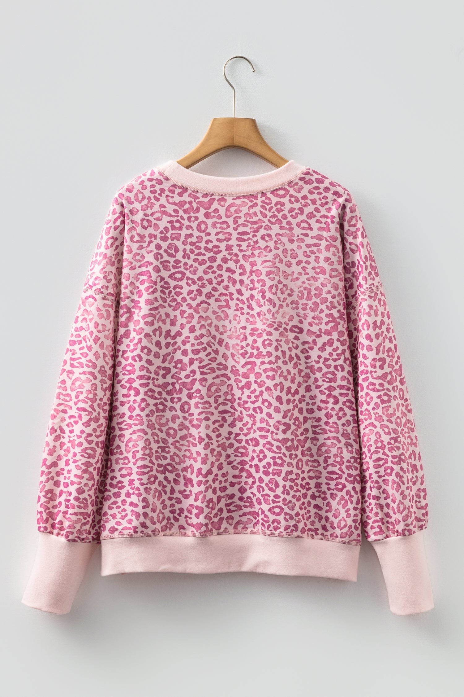 Wrenlee Pink Leopard Print Patchwork Crewneck Sweatshirt - Image 8