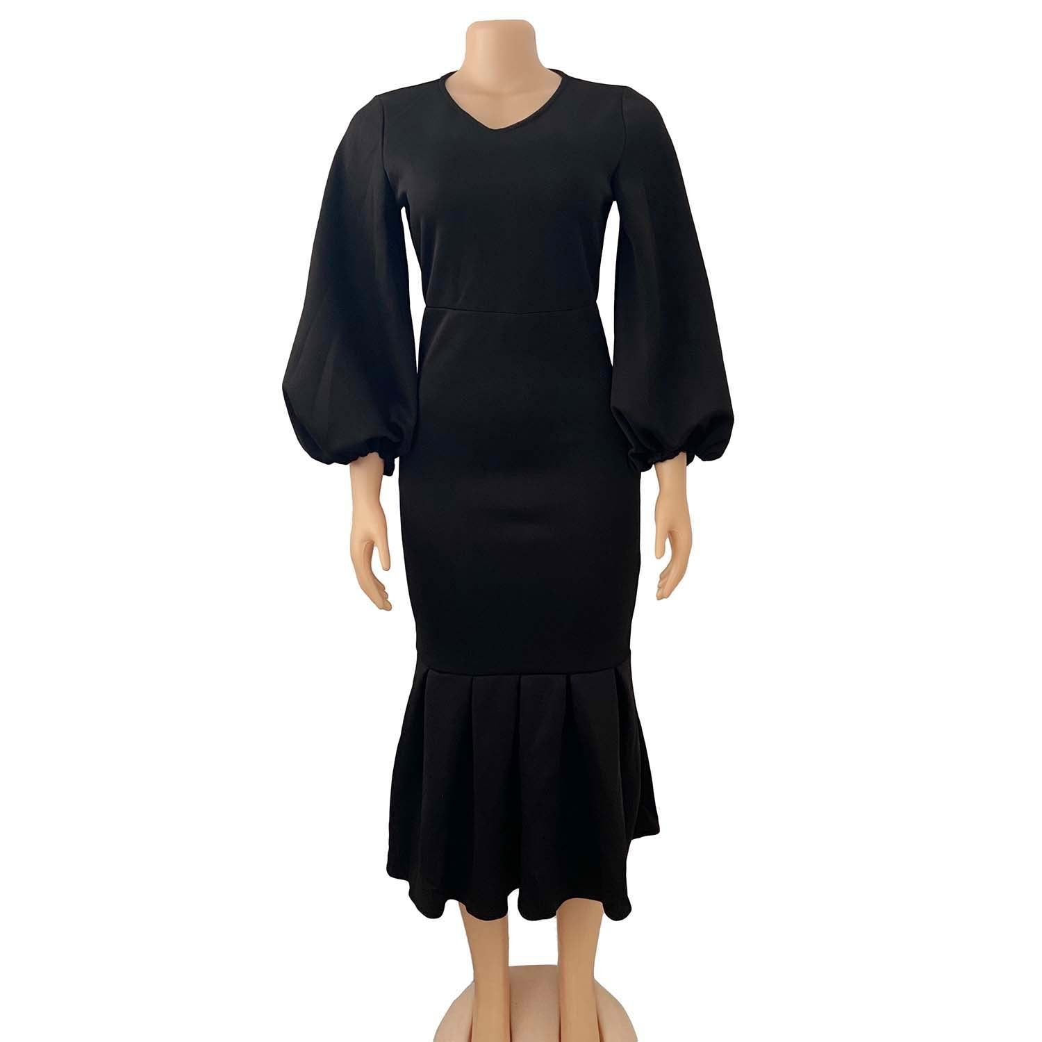 European And American Fashion Plus Size V-neck Long-sleeve Dress