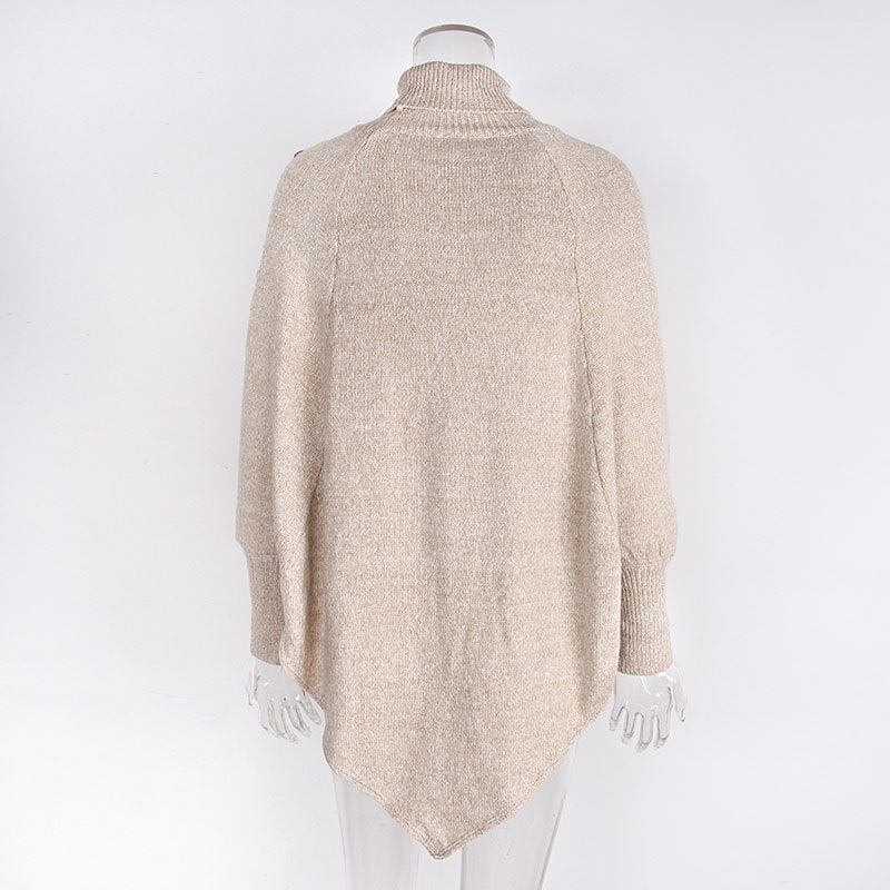 Women's Button Detail Turtleneck Sweater with Asymmetric Hem - Image 2