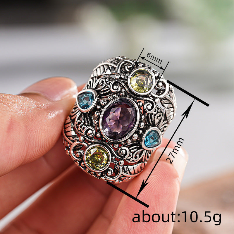 Cao Shi Ethnic Style Vintage Retro Ring For Women, Exaggerated Leaf Texture Jewelry, Popular On Amazon In Europe And America
