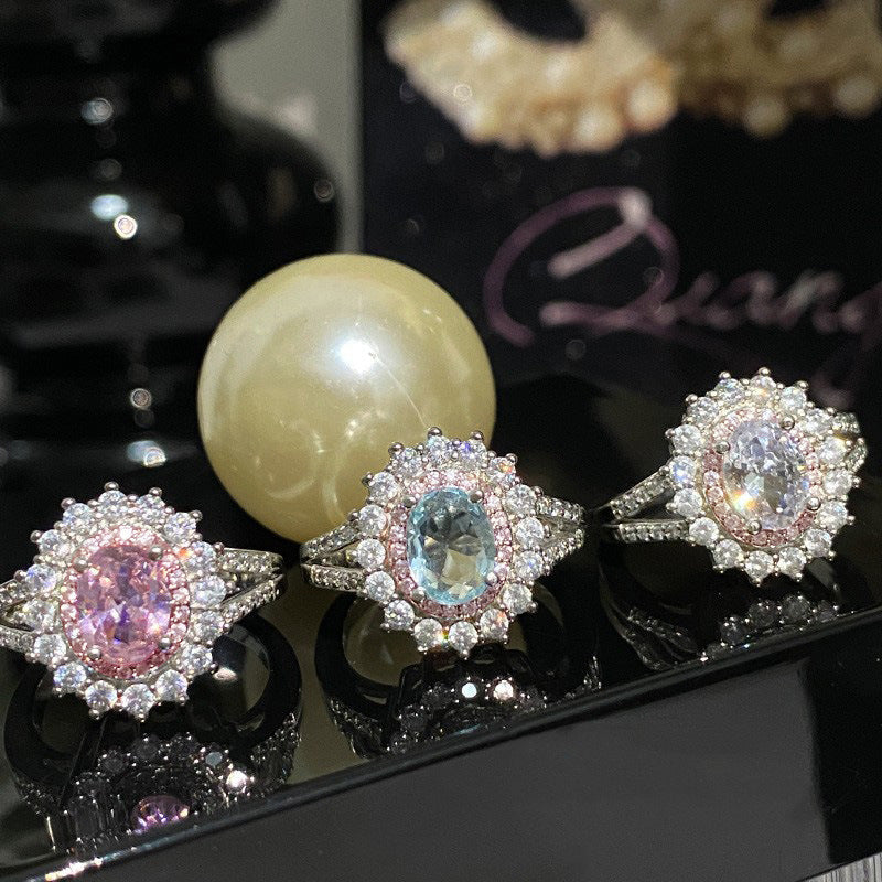 Women's Zircon Simulated Aquamarine Sunflower Ring, Luxury Full Pave Topaz Gemstone Jewelry