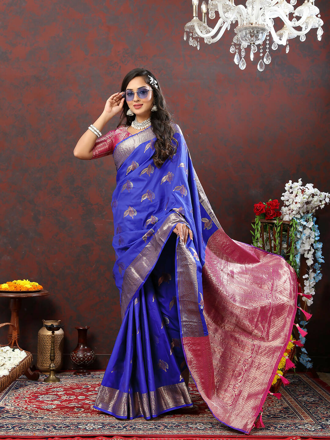 Blue Soft Silk Saree with Traditional Zari Woven Details