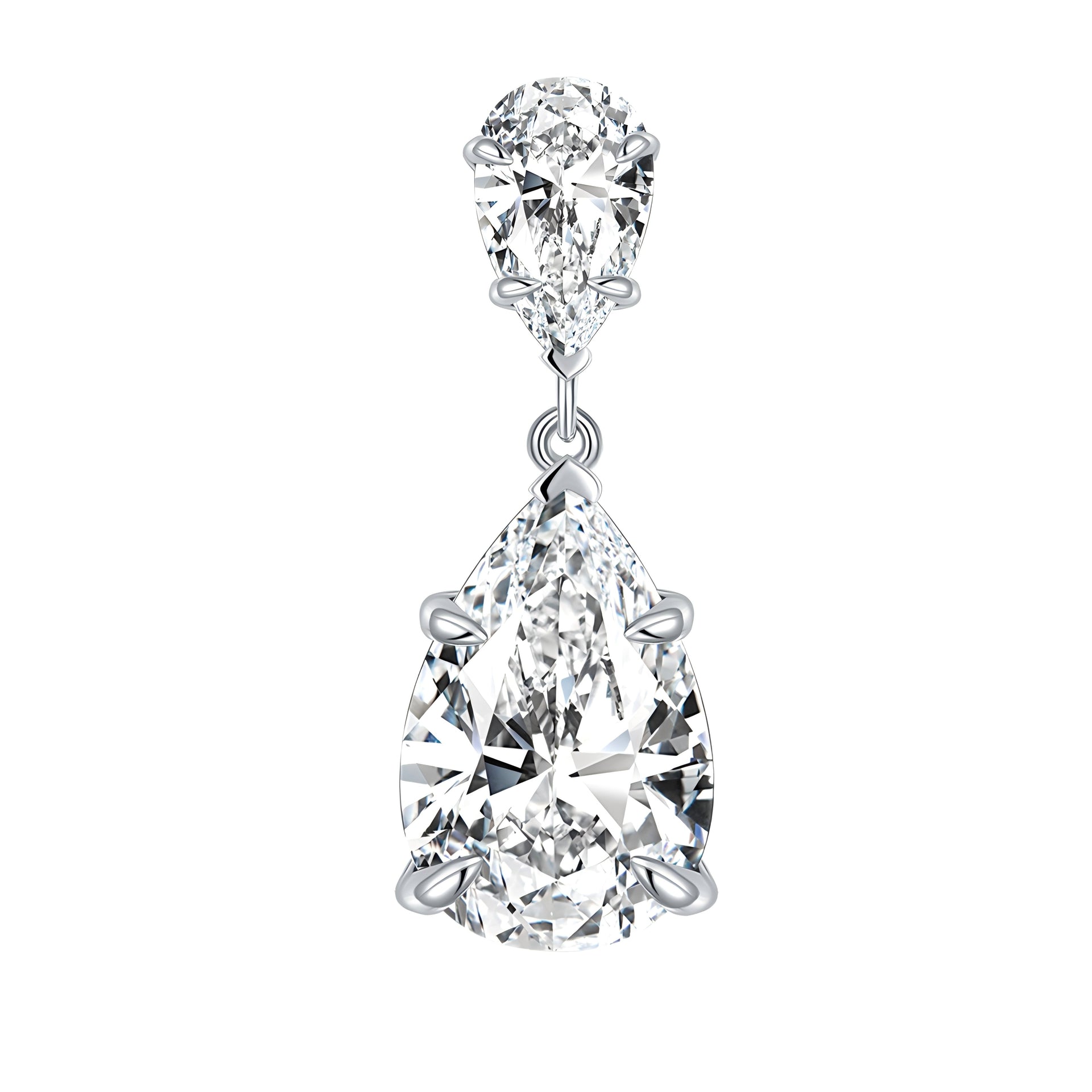 S925 Sterling silver pear cut moissanite dangle earrings with double stone design