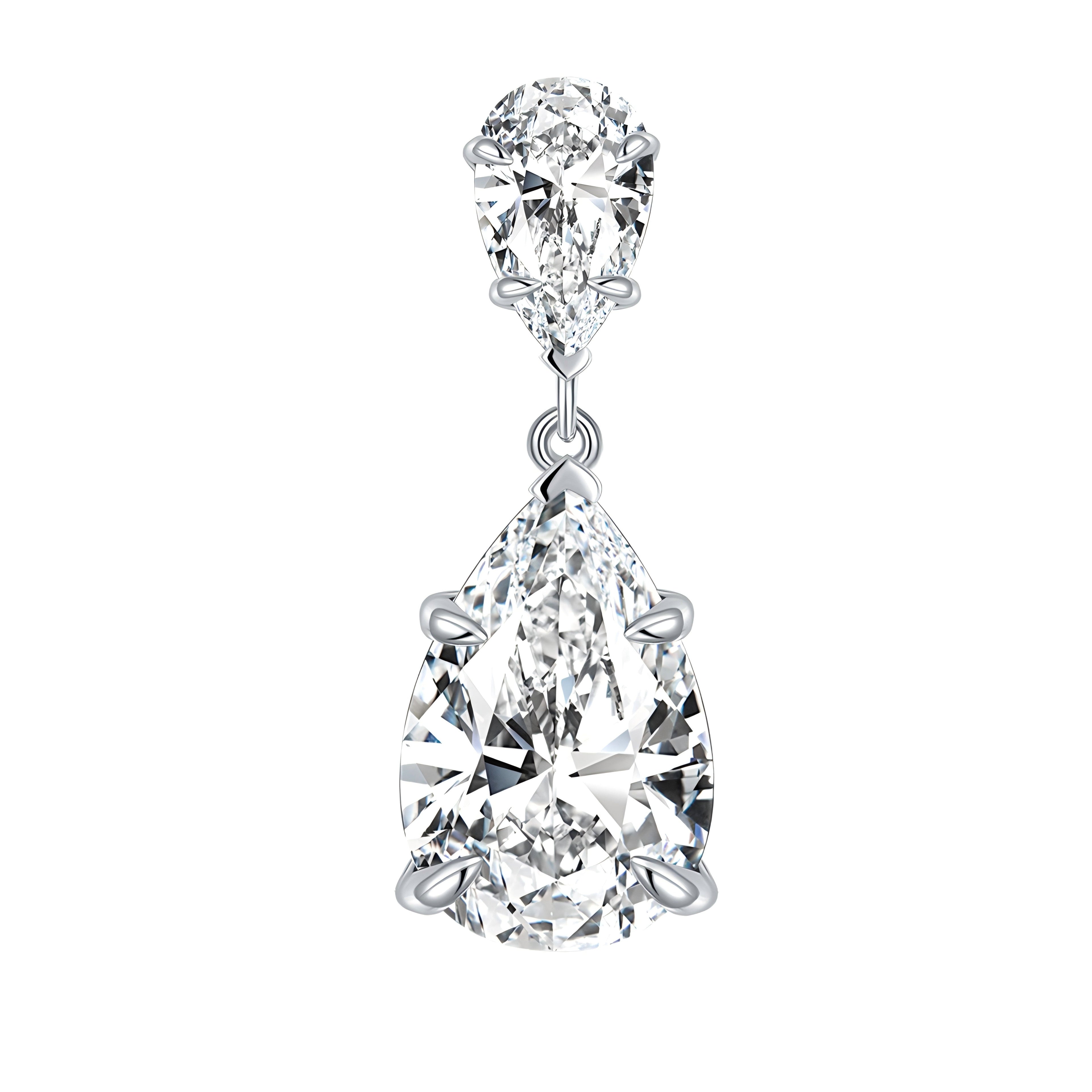 S925 Sterling silver pear cut moissanite dangle earrings with double stone design