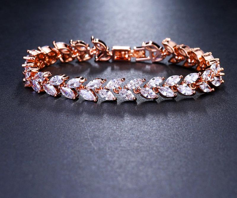 Leaf Charm Bracelet with AAA Cubic Zircon Stones