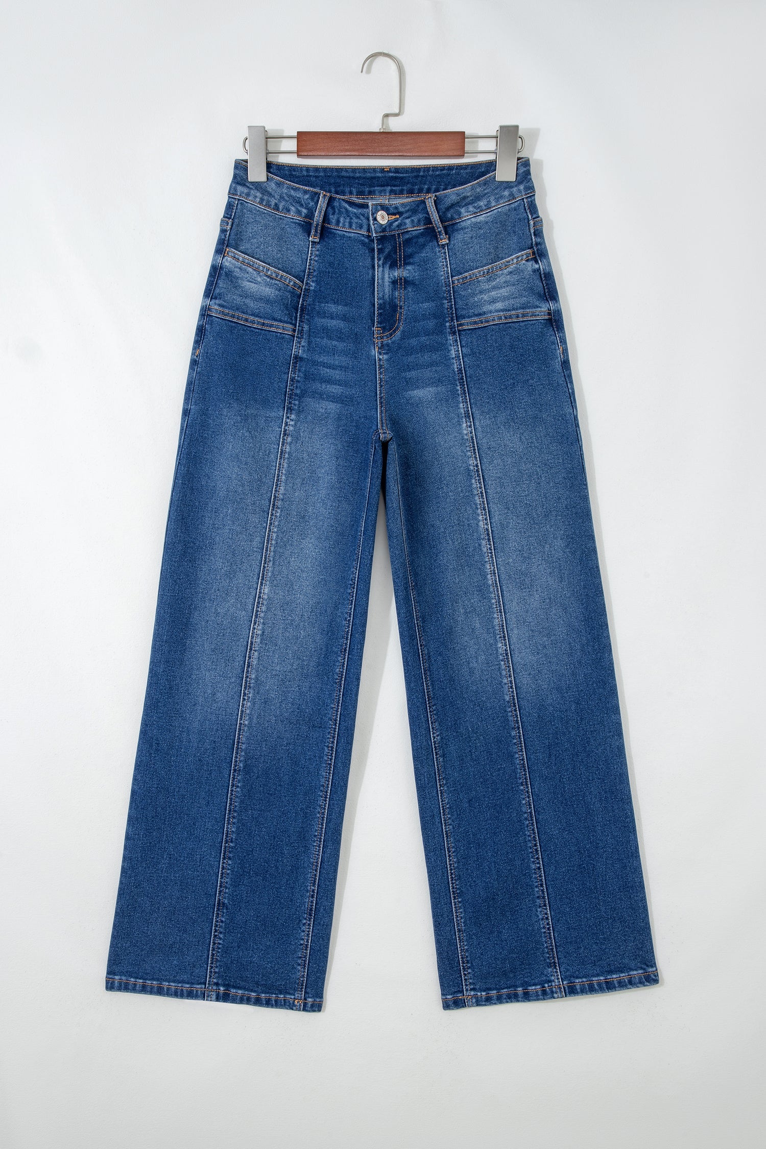 Solid Denim Seam Detail High Waist Jeans