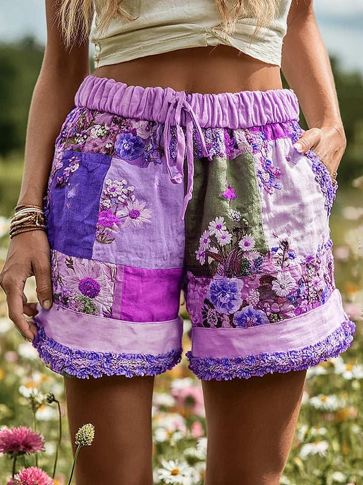 Women's Retro Floral Print Casual Shorts with Drawstring Waist - Image 12