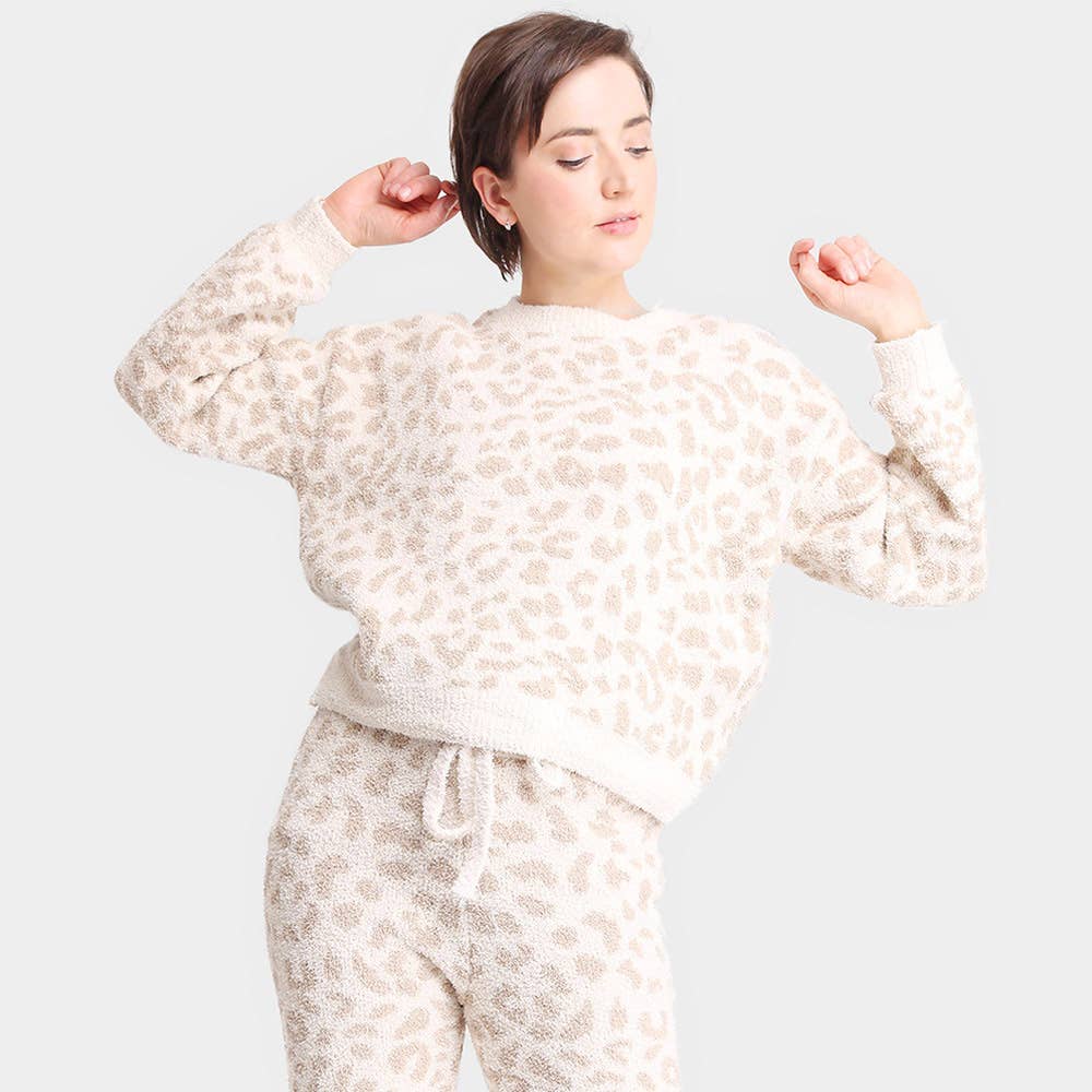 Cozy Lounge Sweater in Taupe Leopard