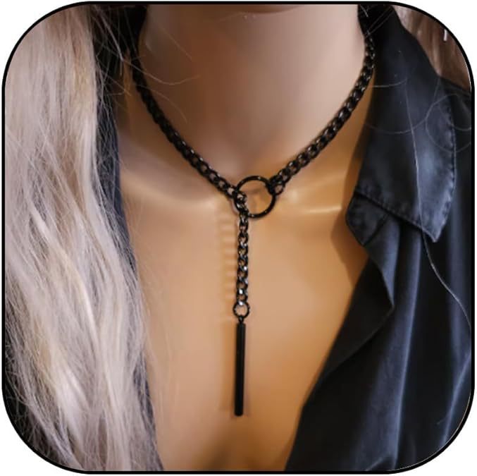 Women's Shape Ring Sliding Chain Necklace Stainless Steel Chain Necklace Punk Rock Collar Necklace Handmade