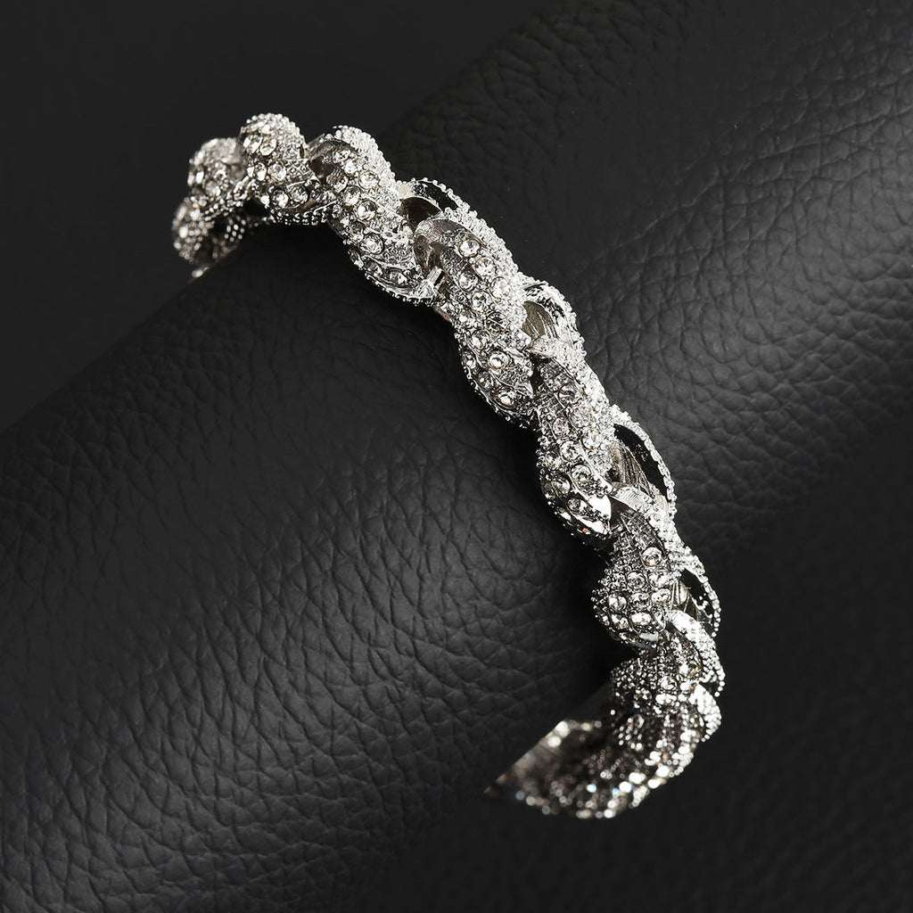 European And American Hip-Hop Mens Necklace 10mm Alloy Braided Chain With Diamonds