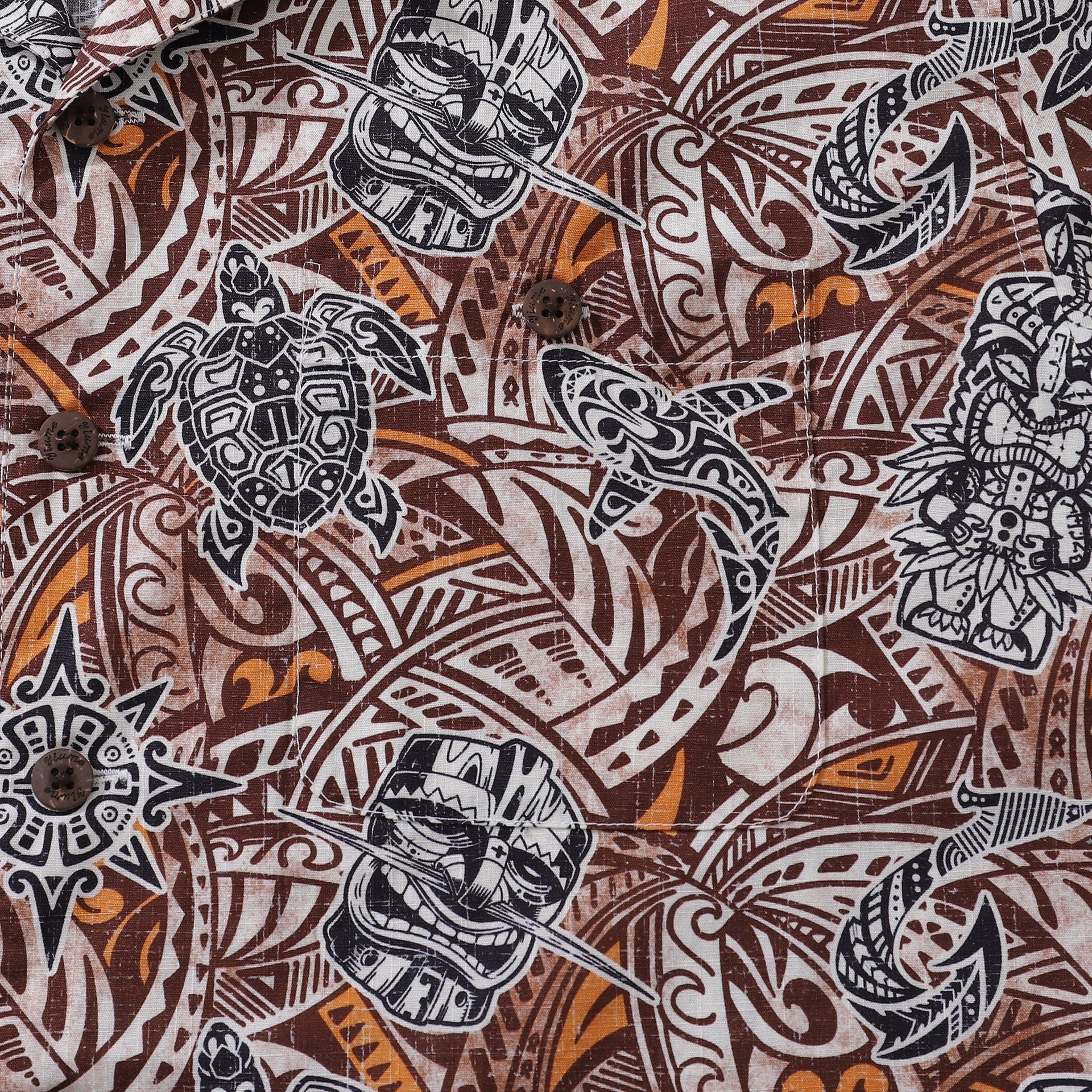Vintage Tropical Hawaiian Shirt with Tiki Totem Print in Cotton