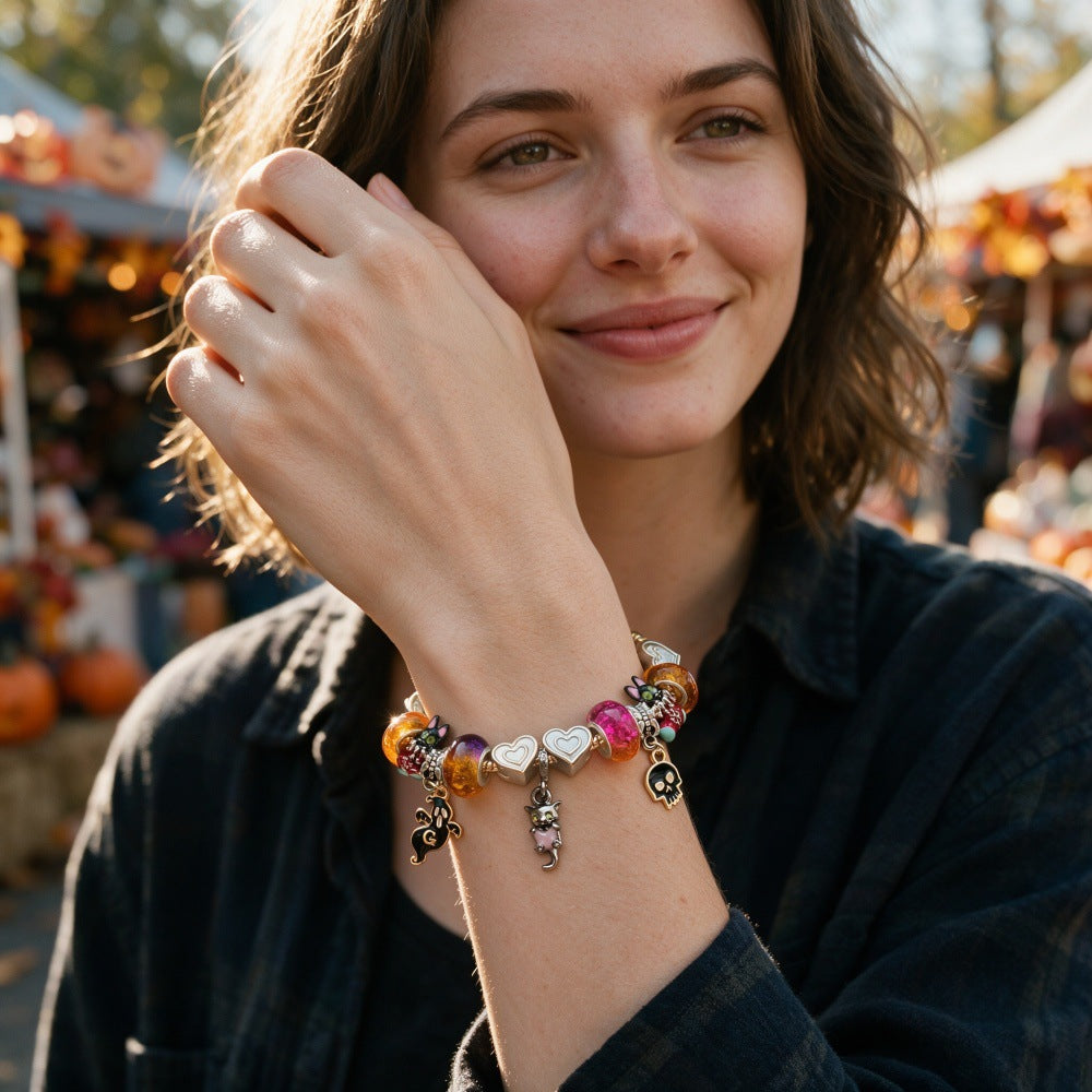 Halloween Black Cat Beaded Bracelet