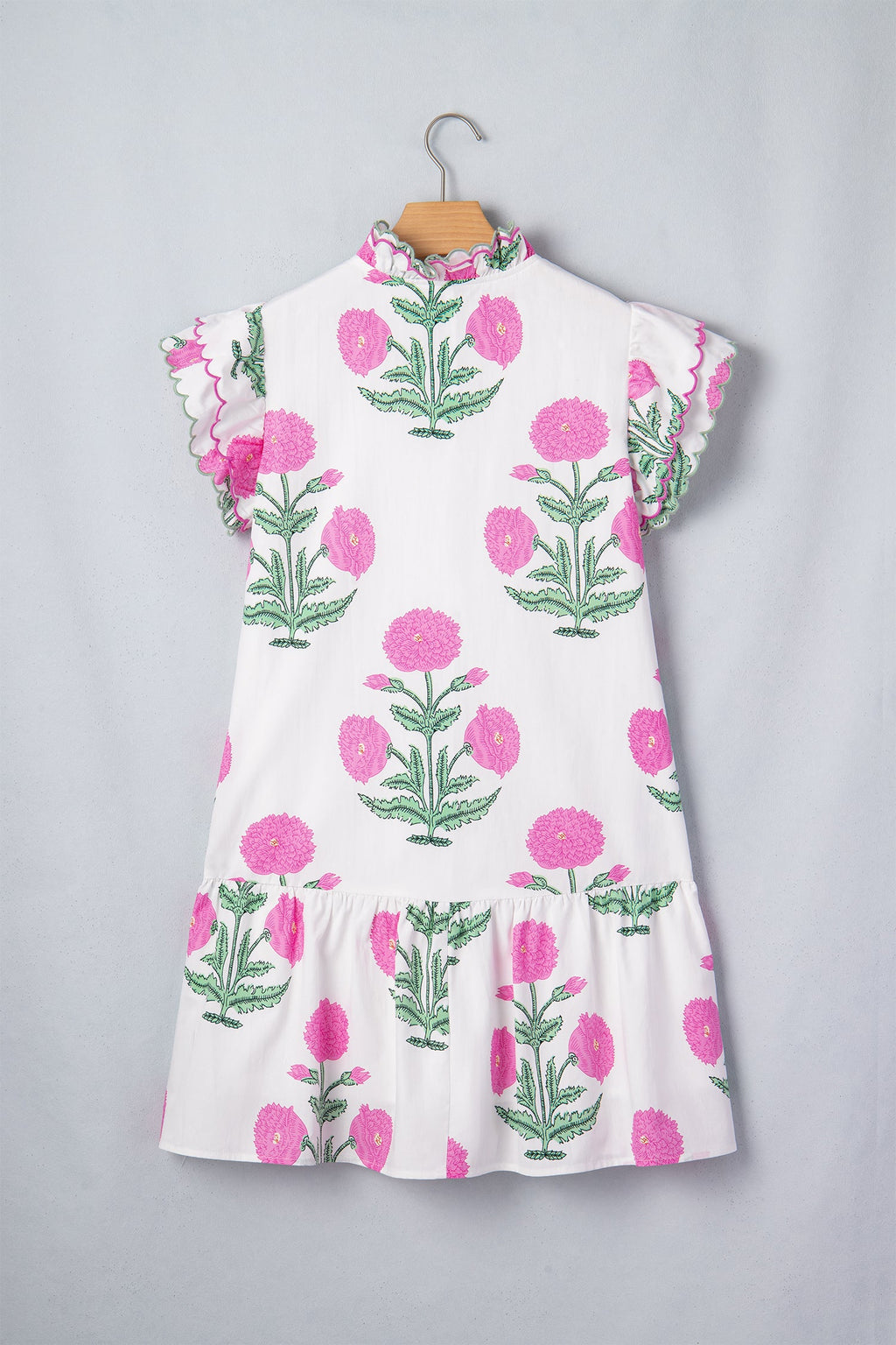 Floral Print V-Neck Mini Dress with Scalloped Embroidery Details - Image 3