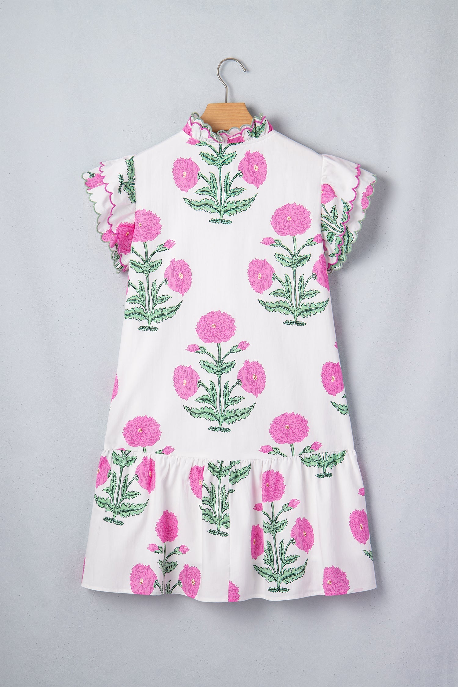 Floral Print V-Neck Mini Dress with Scalloped Embroidery Details - Image 3