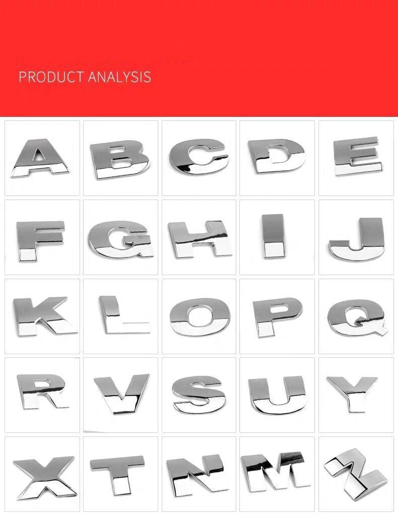 3D Metal Alphabet & Number Car Decals – Premium Chrome Finish
