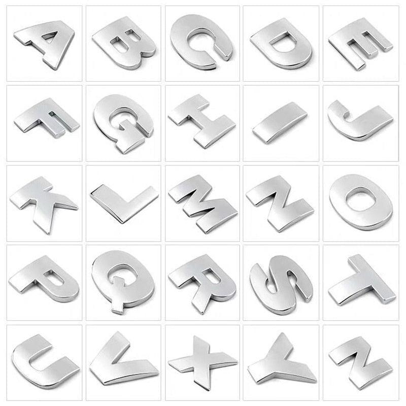 3D Metal Alphabet & Number Car Decals – Premium Chrome Finish
