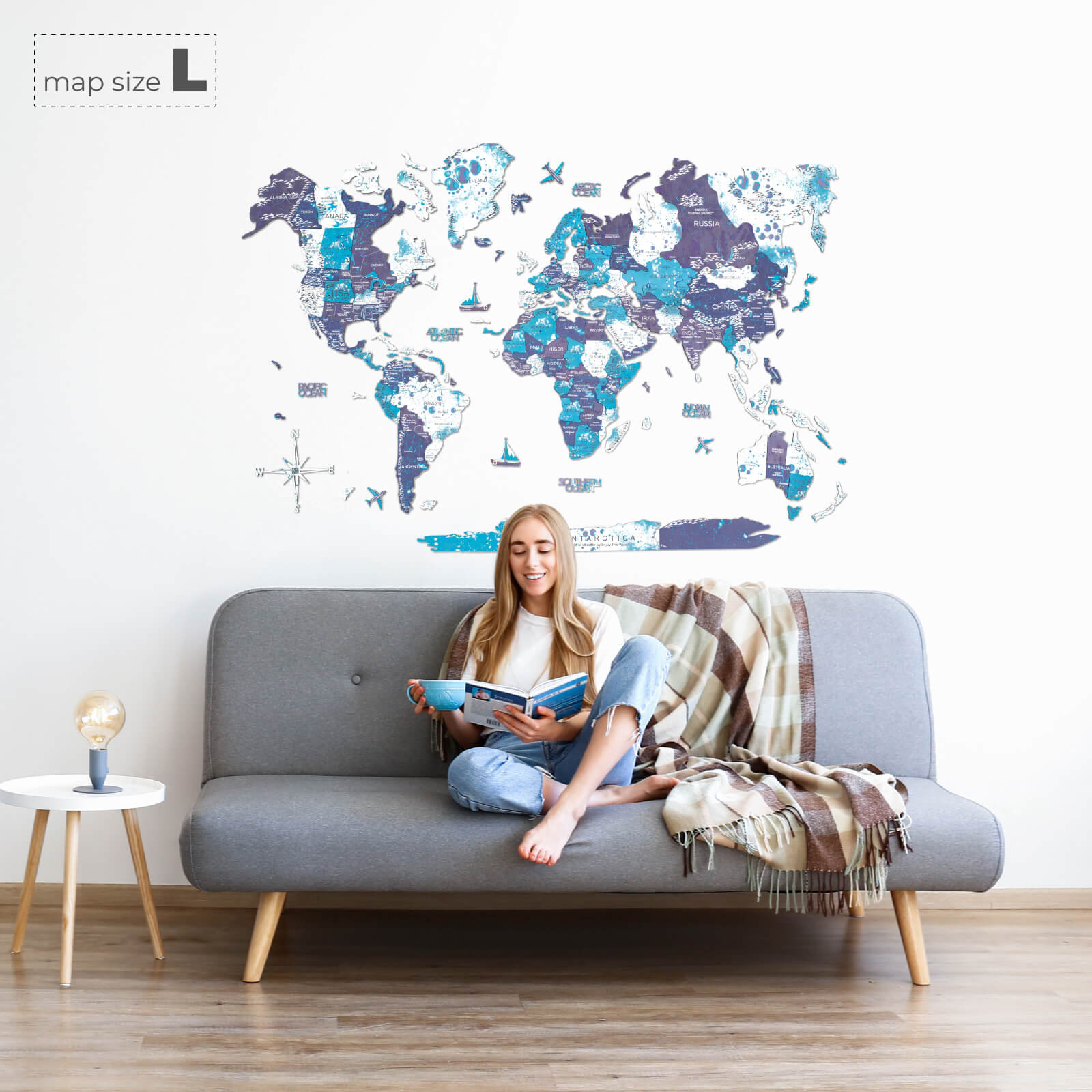 3D Wooden World Map Ocean Edition - Wall Art Decor