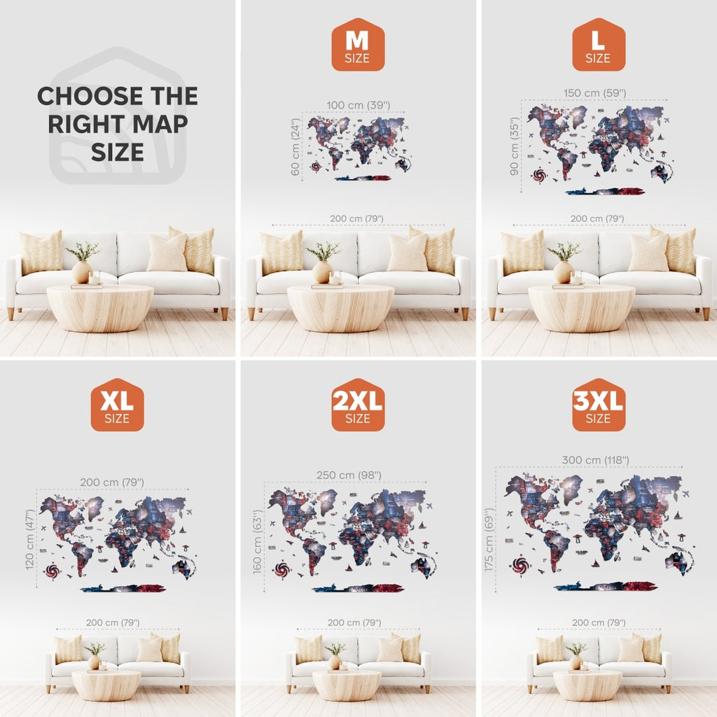 3D Wooden World Map Alcor: Modern Colorful Travel Wall Art
