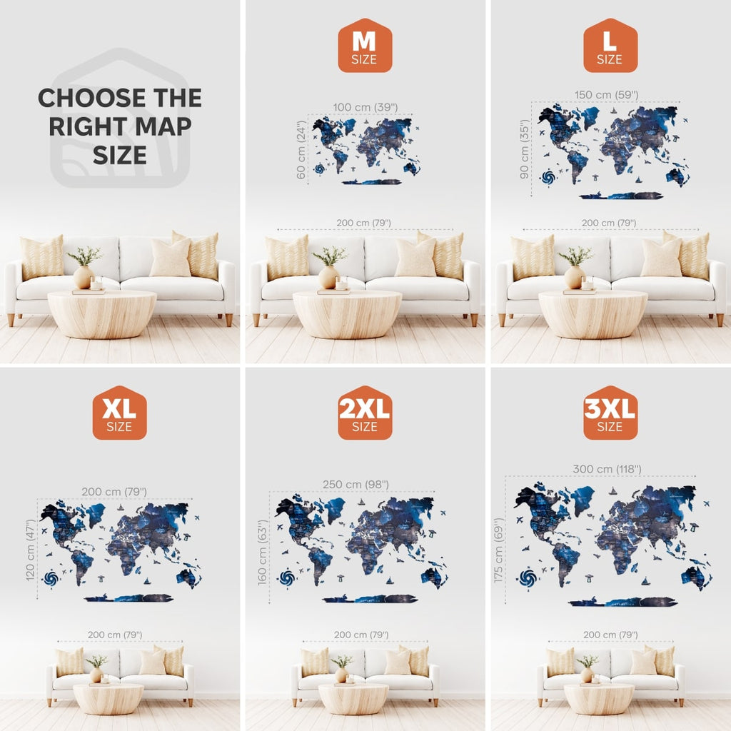 3D Wooden World Map Space: Large Navy Blue Travel Wall Art