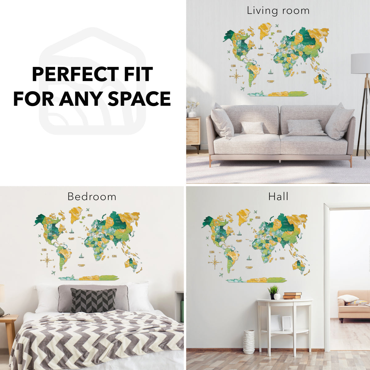 3D Wooden World Map Wall Decor for Travelers