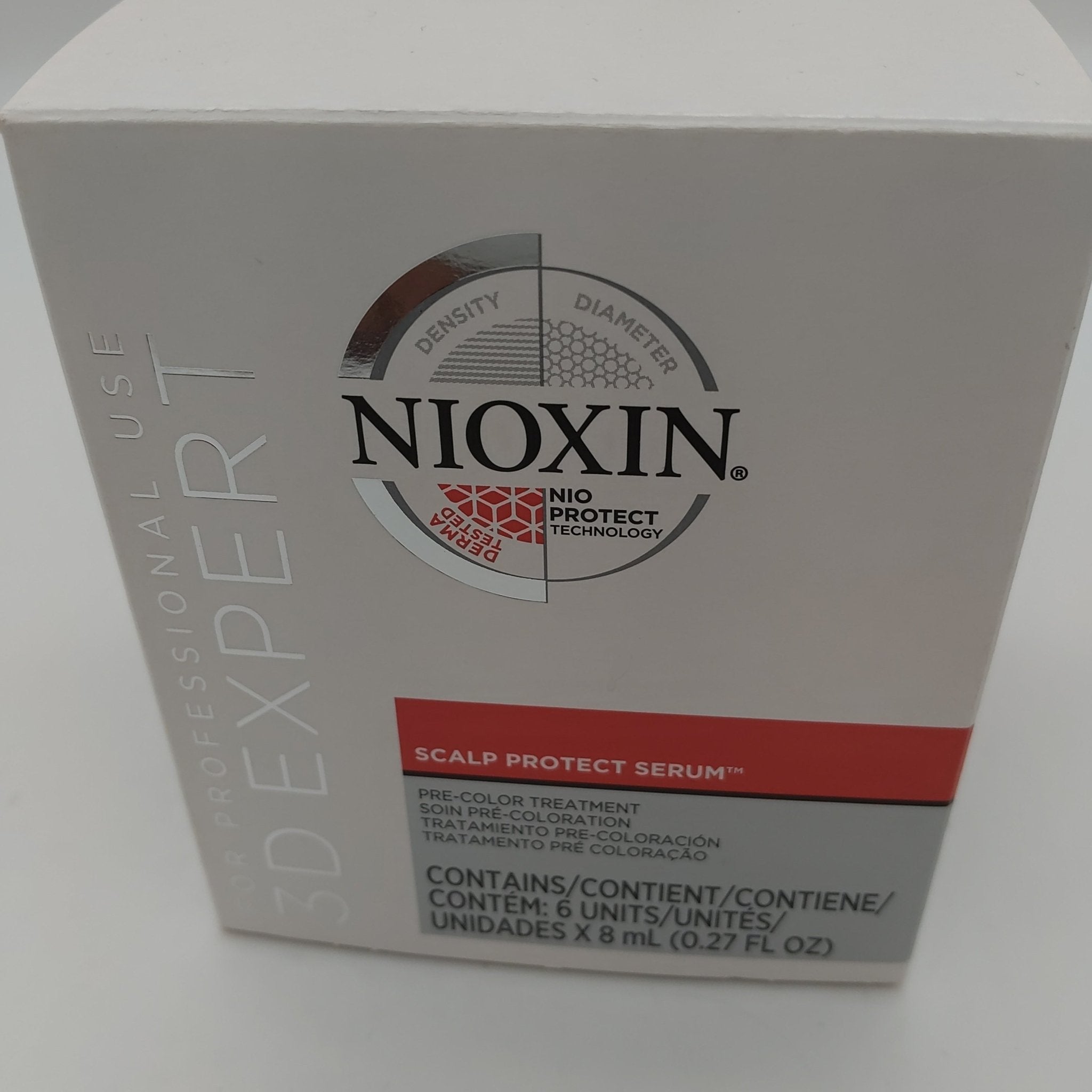 Nioxin 3D Expert Scalp Protect Serum 6-pack white and red packaging.