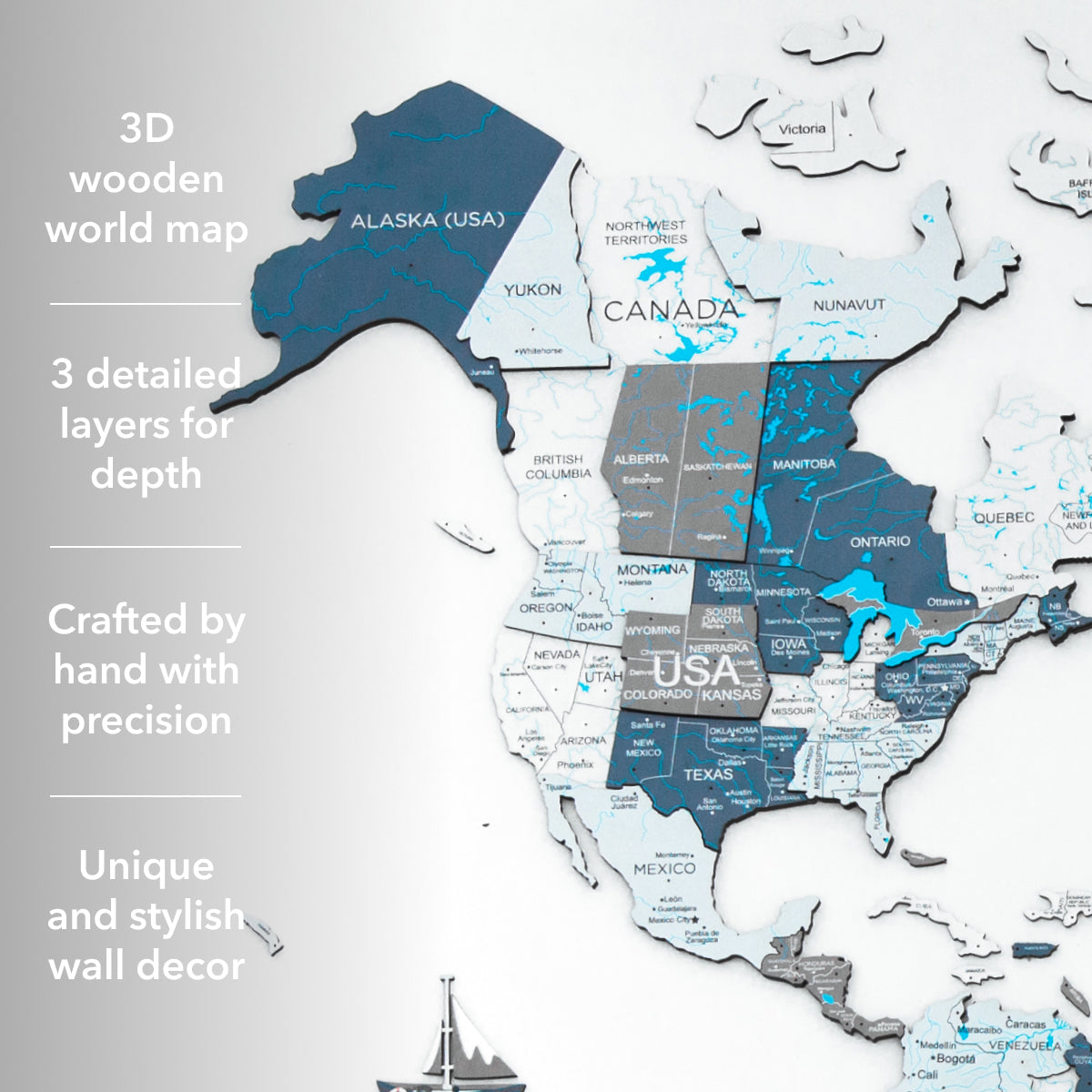 3D Wooden World Map Cruise – Coastal Modern Wall Decor