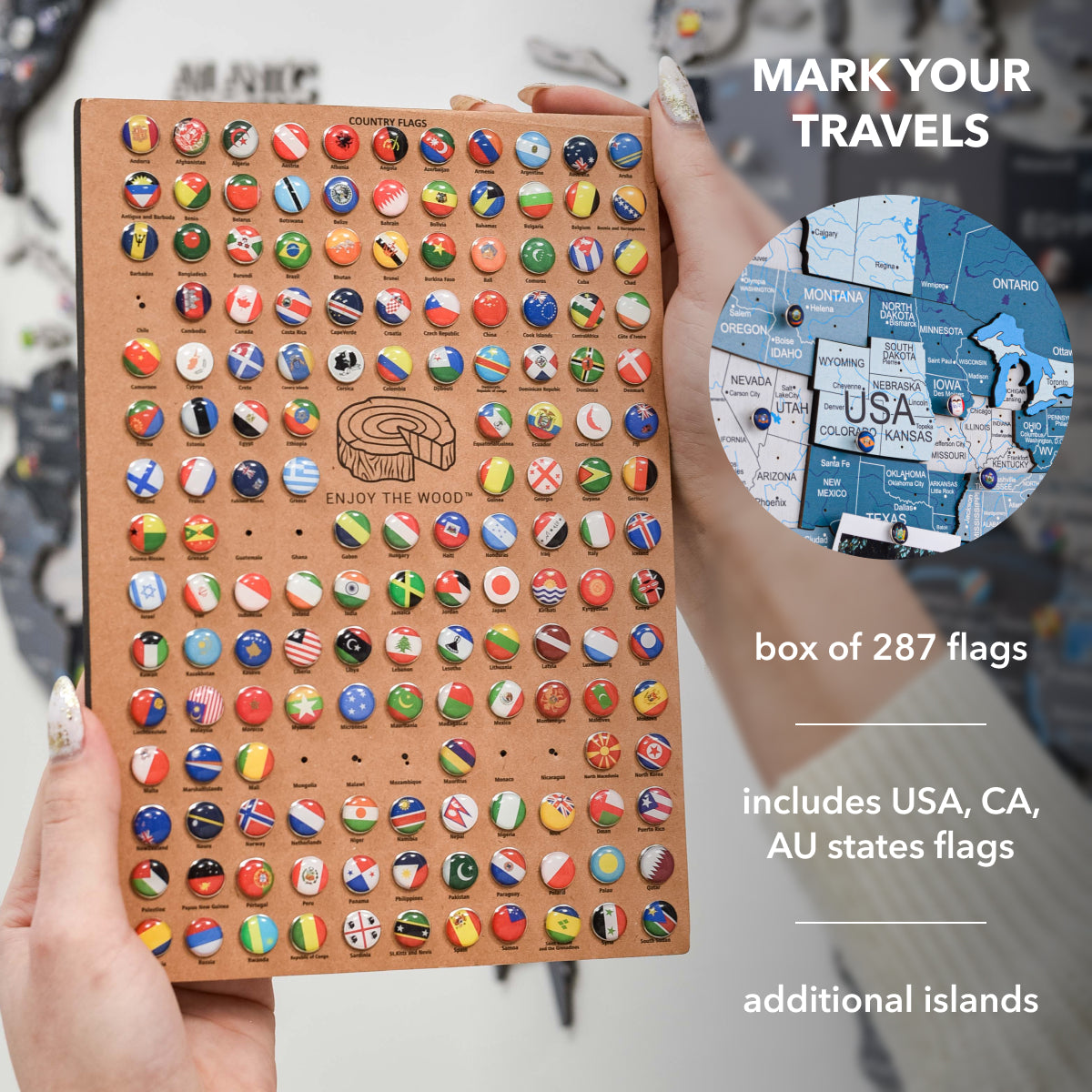 3D Wooden World Map in Aqua Shades for Coastal Wall Decor