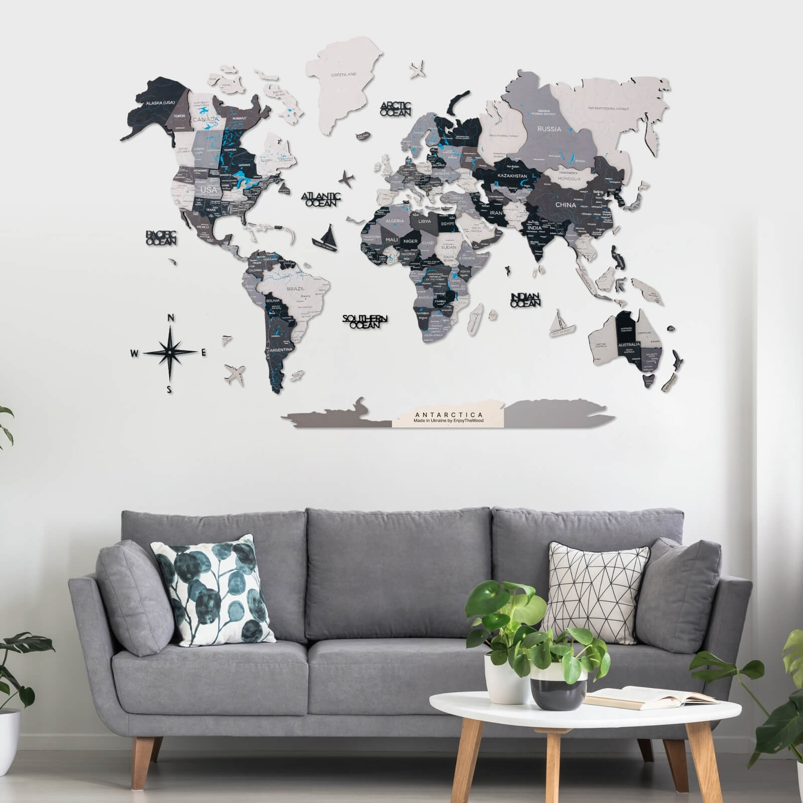 3D Wooden World Map Nordik Modern Minimalist Wall Art