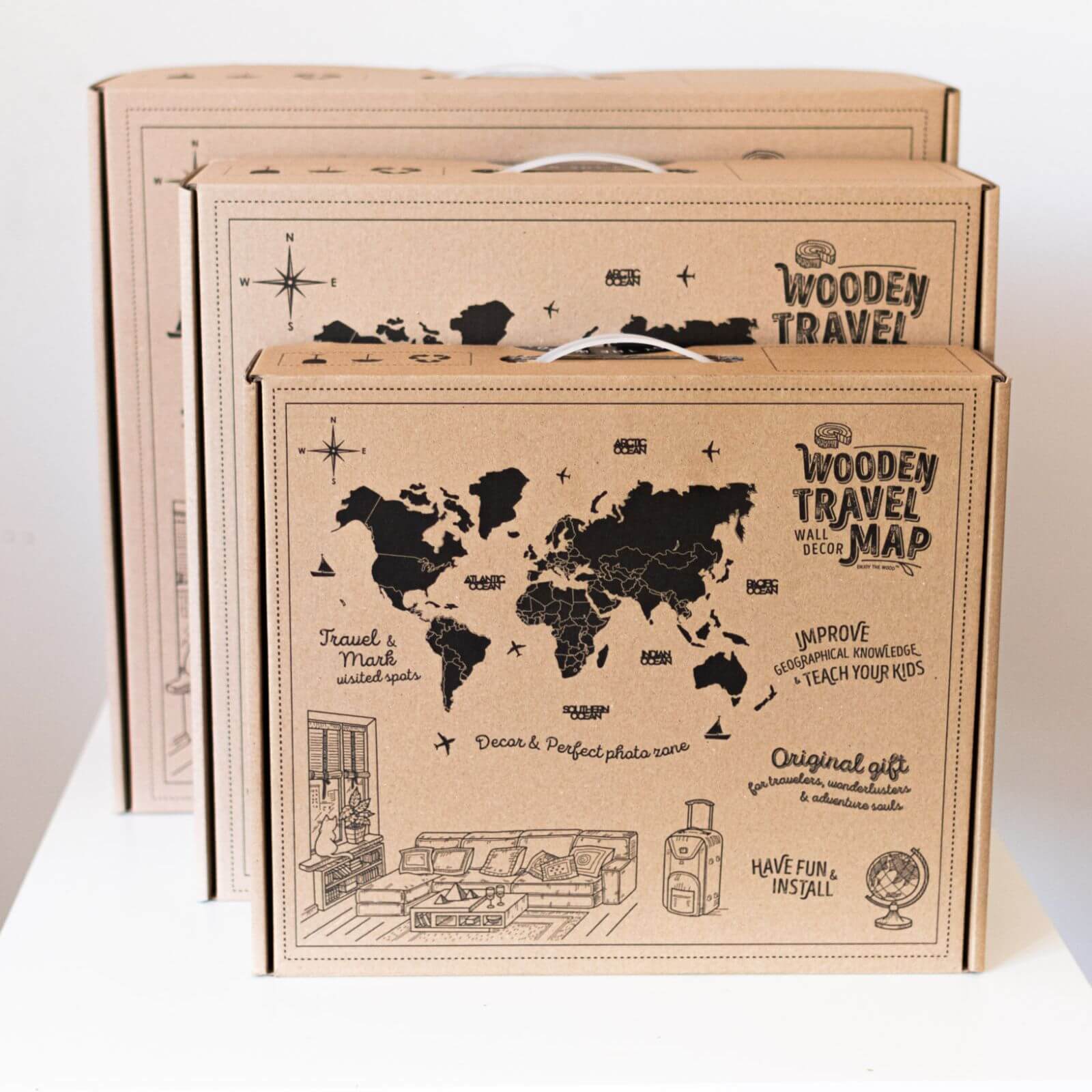 3D Wooden World Map Country