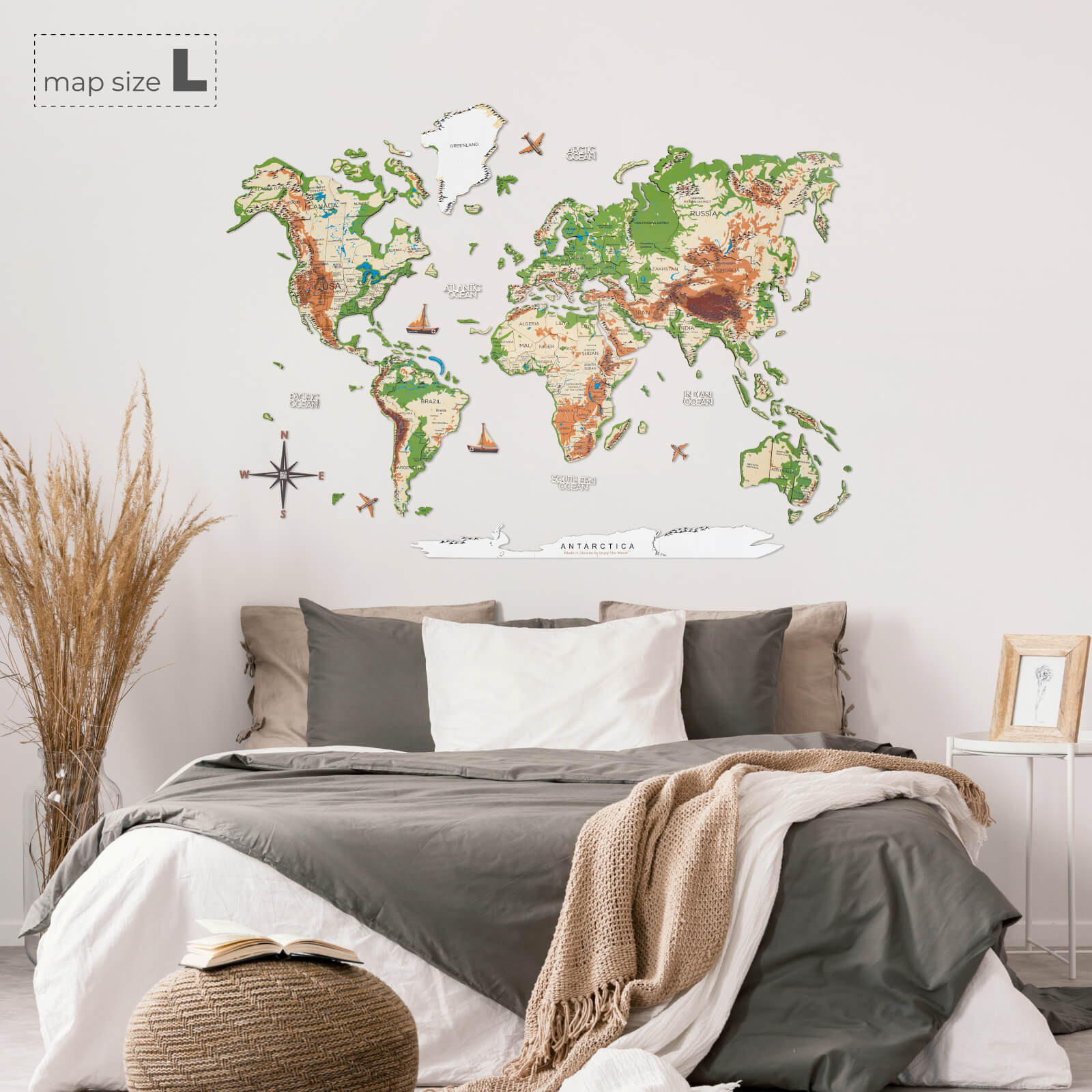 3D Wooden World Map Physical Colorful Wall Art