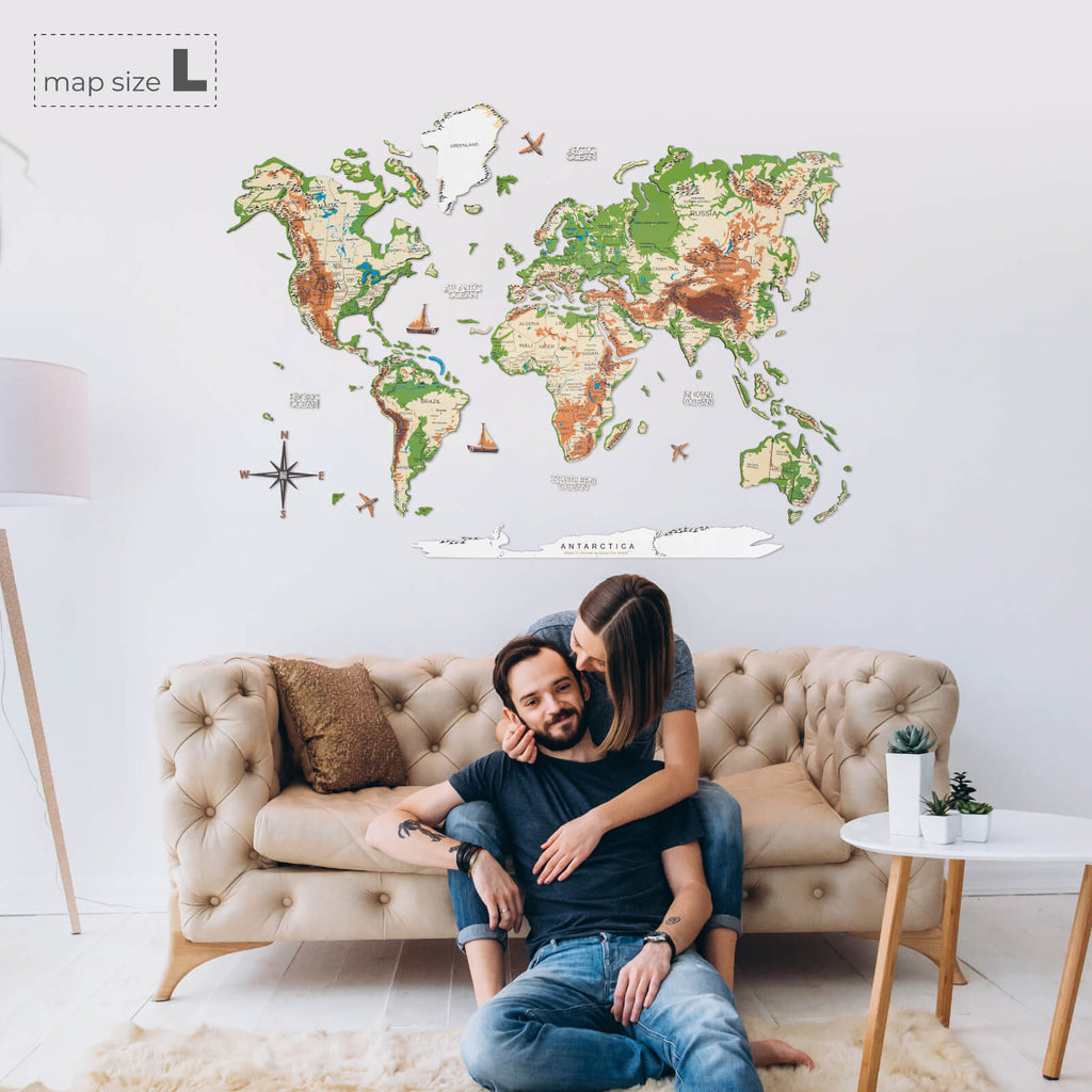 3D Wooden World Map Physical Colorful Wall Art