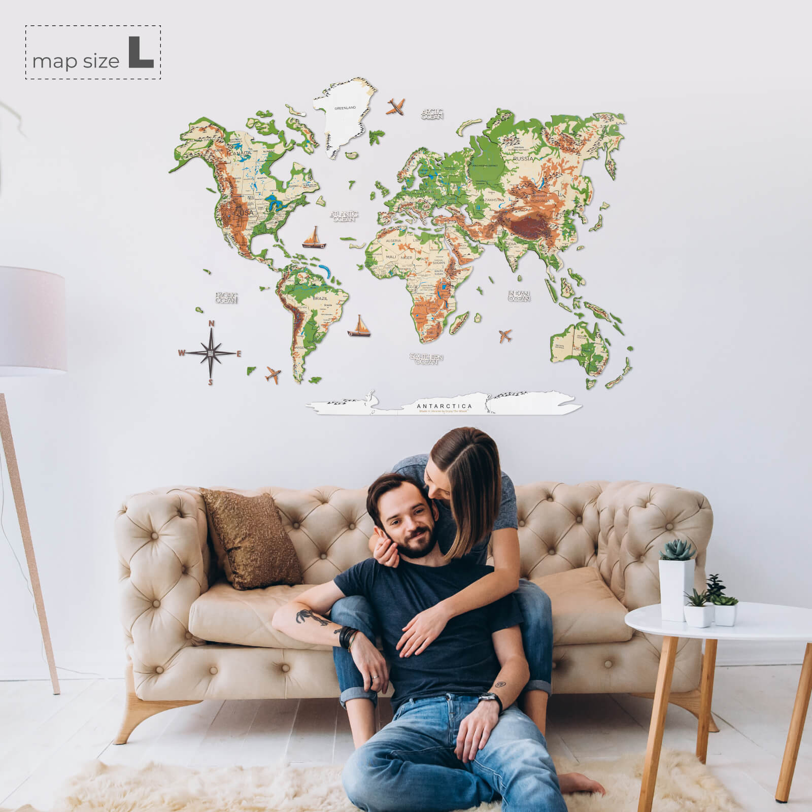 3D Wooden World Map Physical Colorful Wall Art