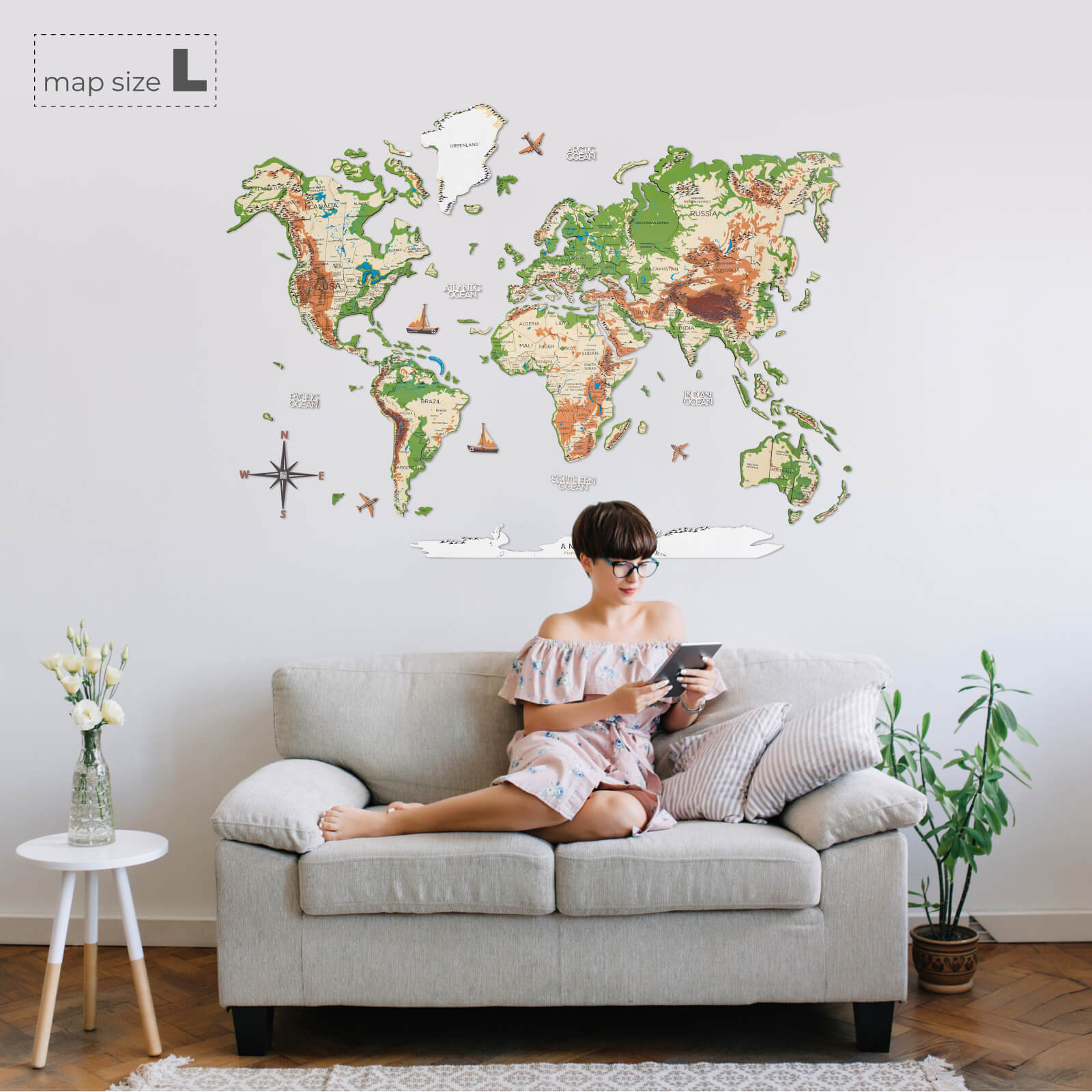 3D Wooden World Map Physical Colorful Wall Art