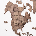 World Map Wall Art Set with Flag Push Pins in Brown Tan Beige