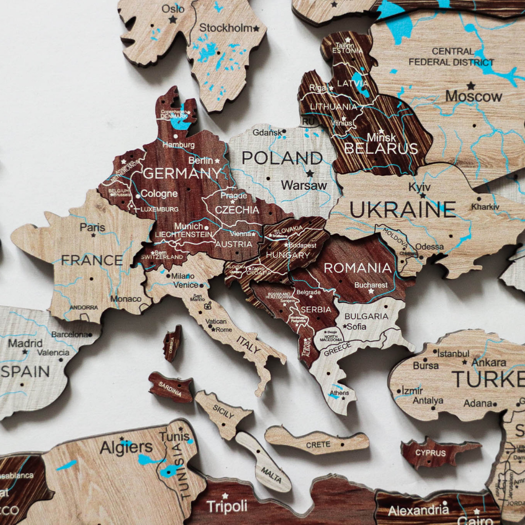 3D Wooden World Map Cappuccino Minimalist Wall Decor