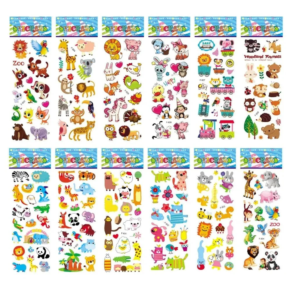 3D Puffy Zoo Animal Stickers - 12 Sheets Pack for Kids