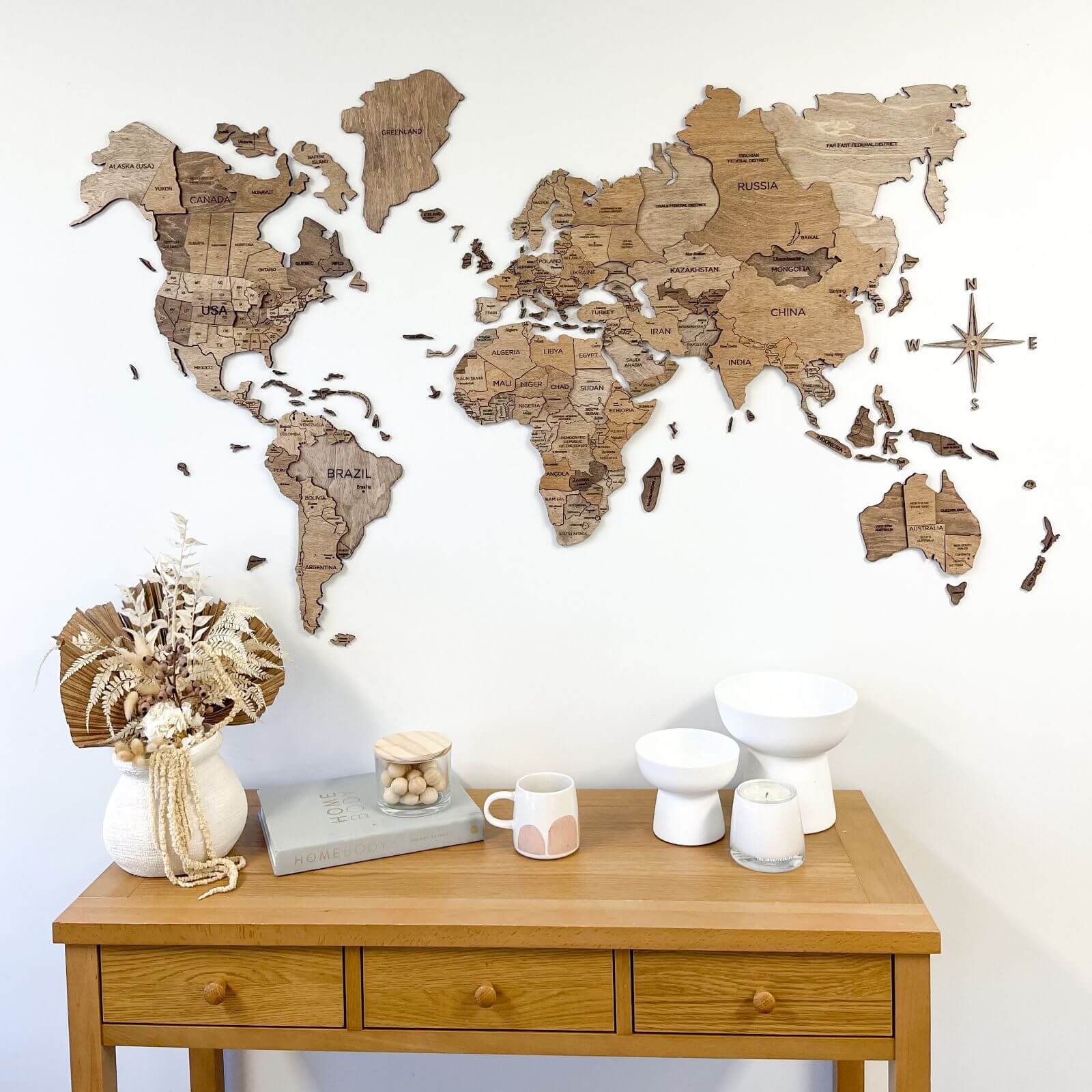 Farmhouse Fall Wooden World Map Modern Rustic Wall Art