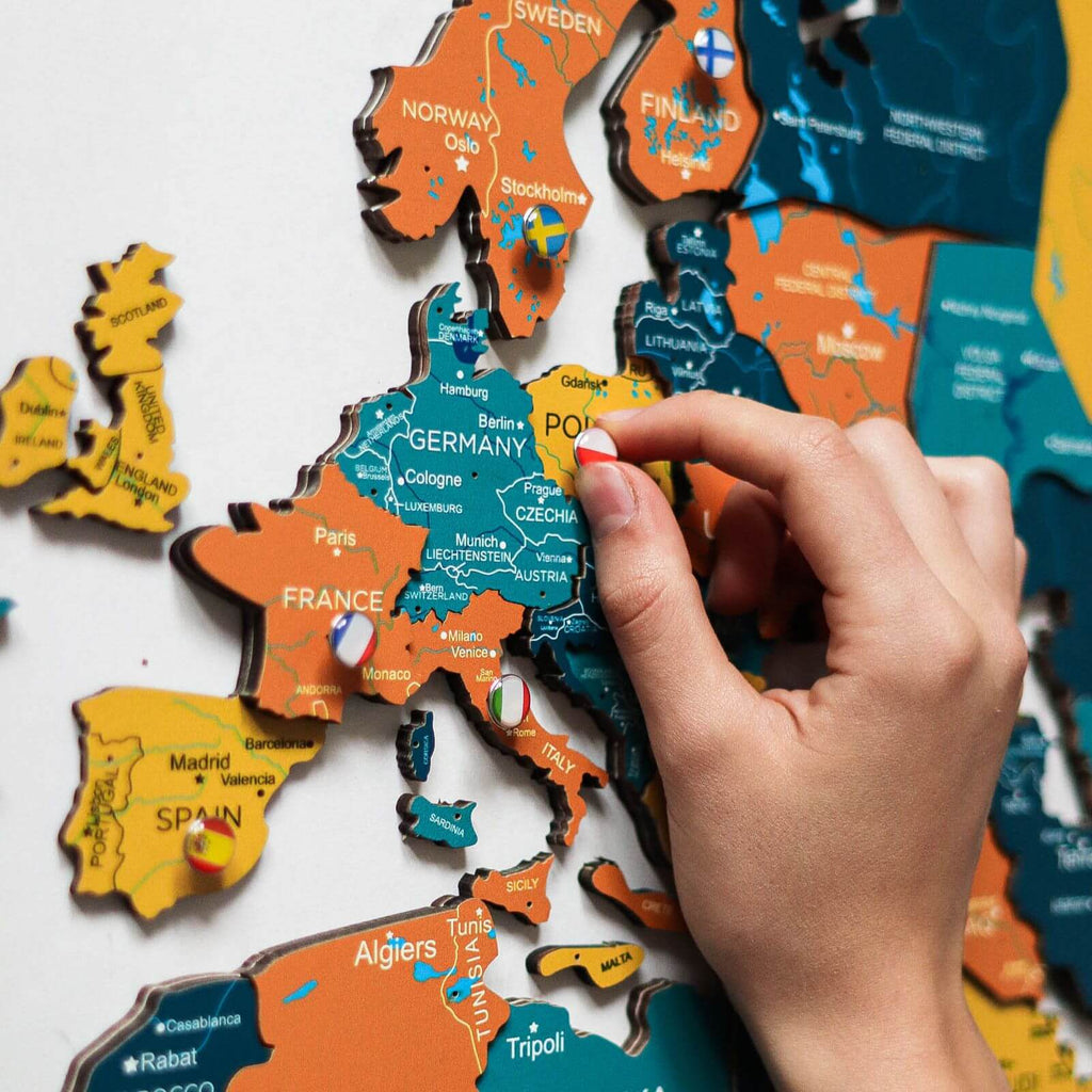 3D Luminous Colored Wooden World Map Indie Travel Wall Art