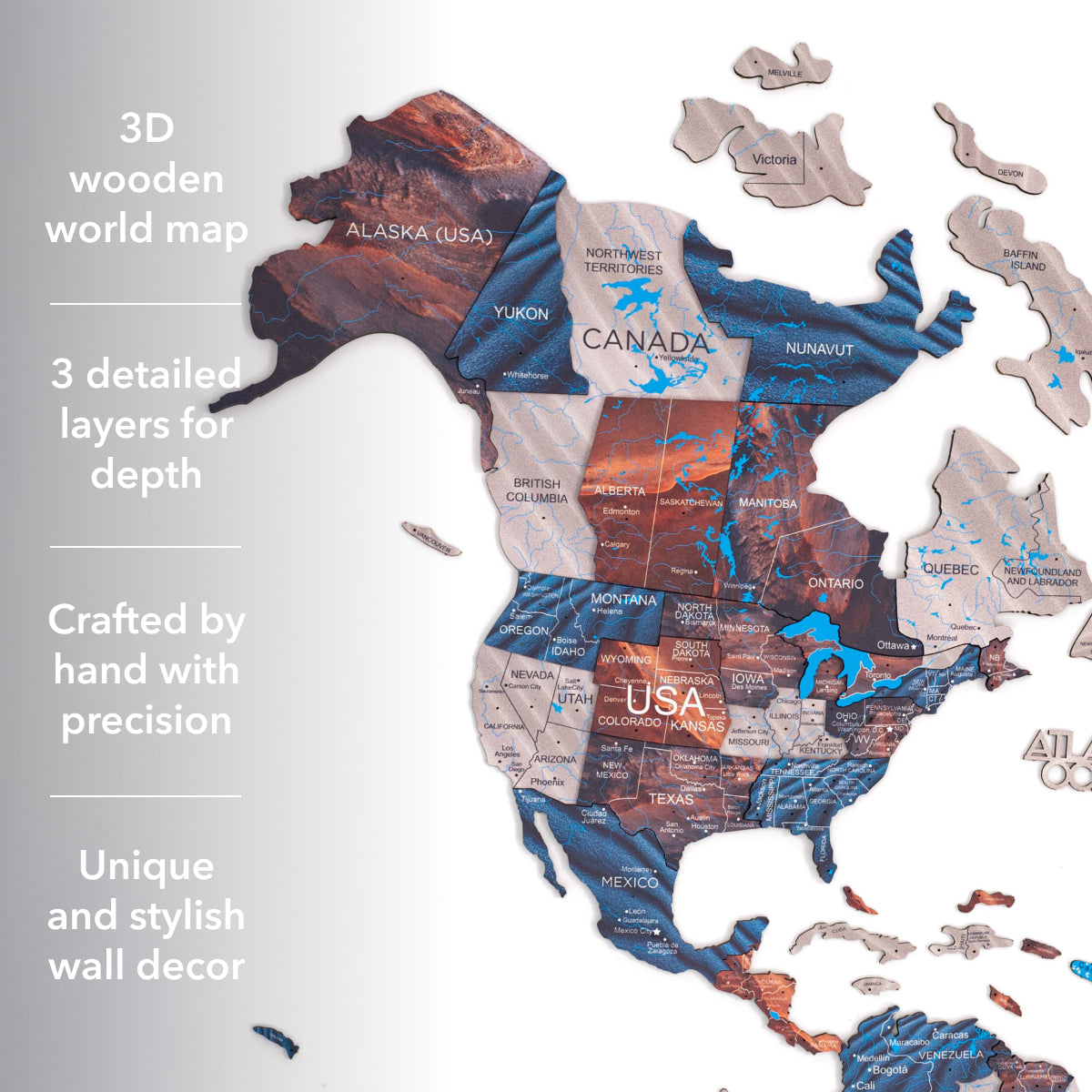 3D Wooden World Map Dune Wall Decor – Detailed Sandy Palette Art