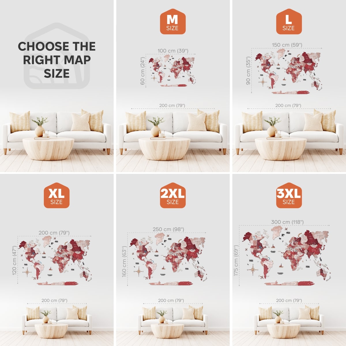 3D Wooden World Map Volcano Red and Pink Geometric Wall Art