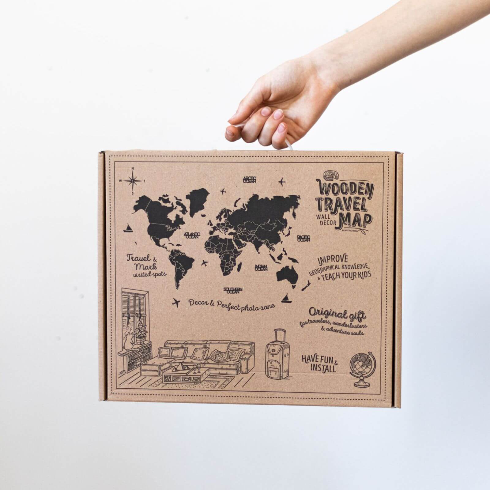 3D Luminous Colored Wooden World Map Indie Travel Wall Art