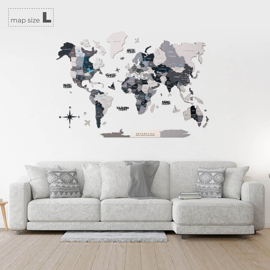 3D Wooden World Map Nordik - Minimalist Scandi Wall Art Decor