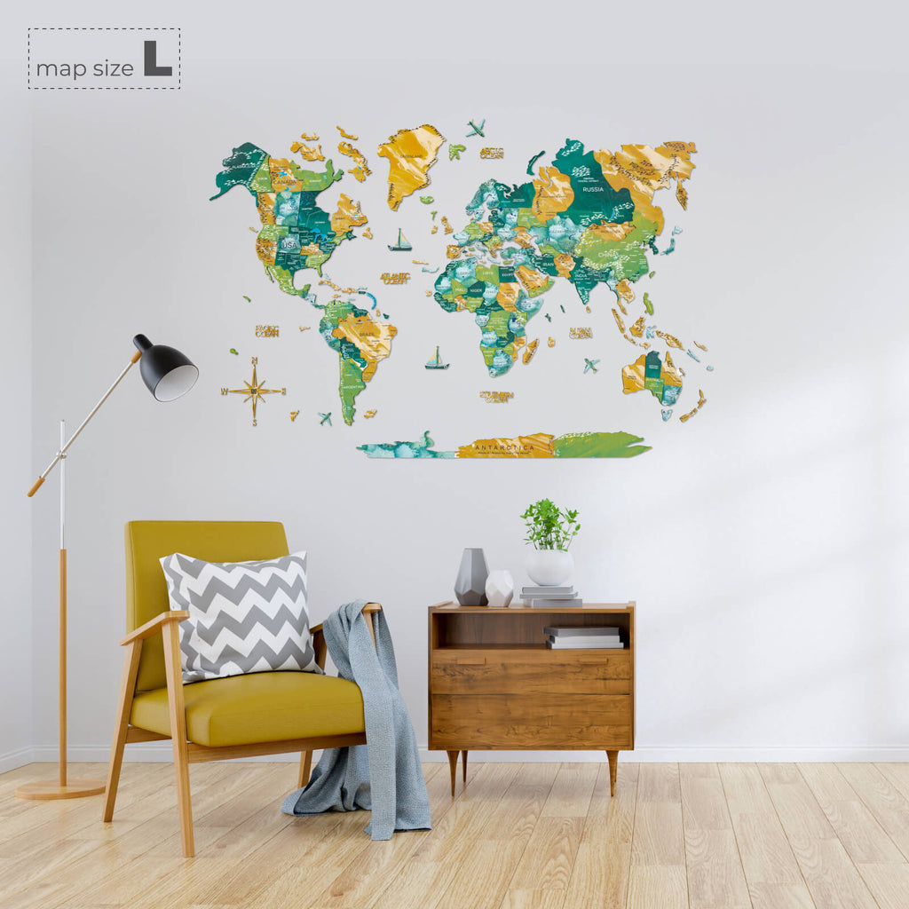 3D Wooden World Map Wall Decor for Travelers