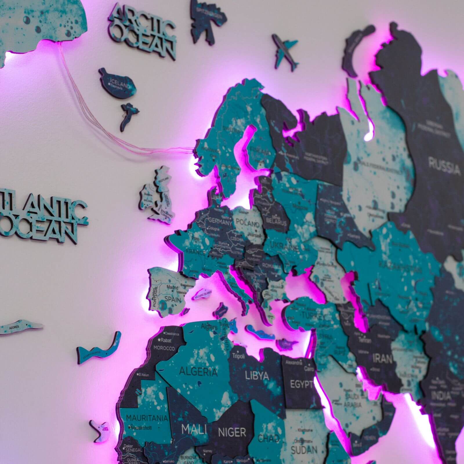 3D LED Luminous Wooden World Map 3.0 Ocean Interactive Wall Art